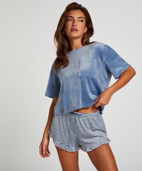 Top Velours Pocket, Blue