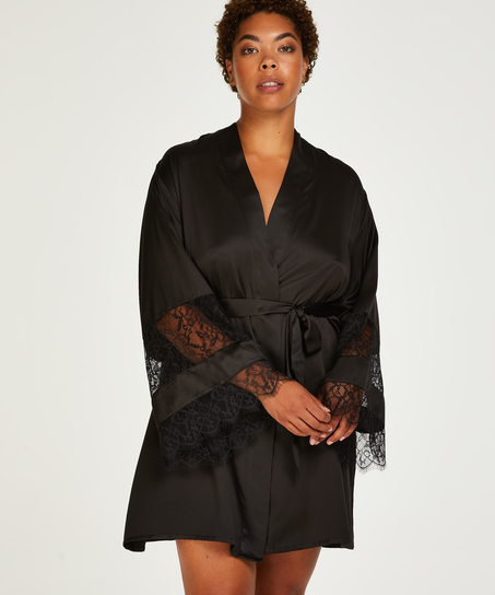 Satin Lace Kimono, Black
