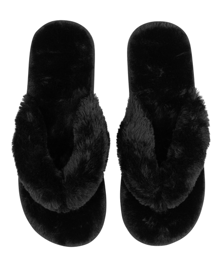 Fake Fur Slippers, Black