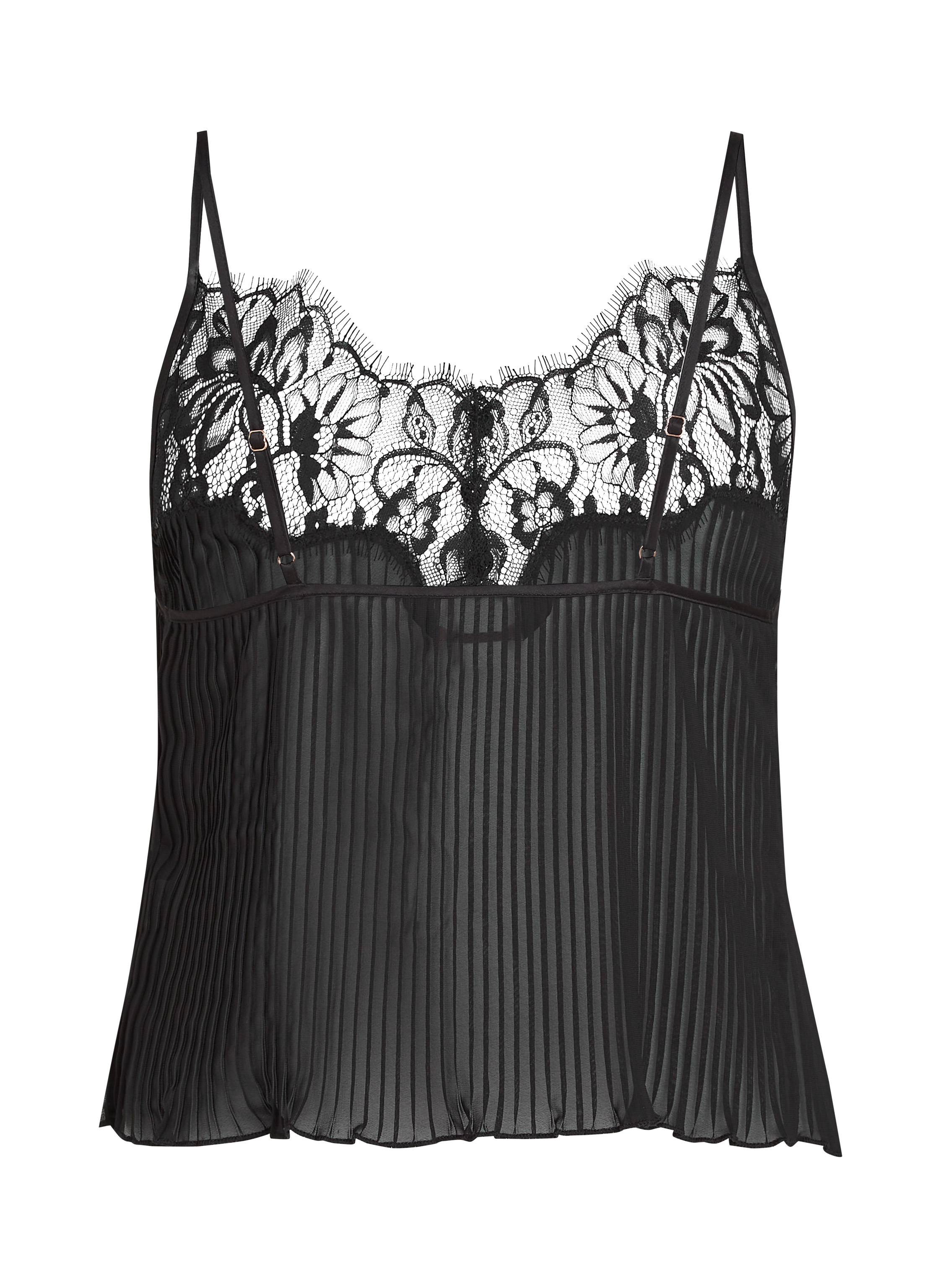 Plisse Lace Cami, Black, main