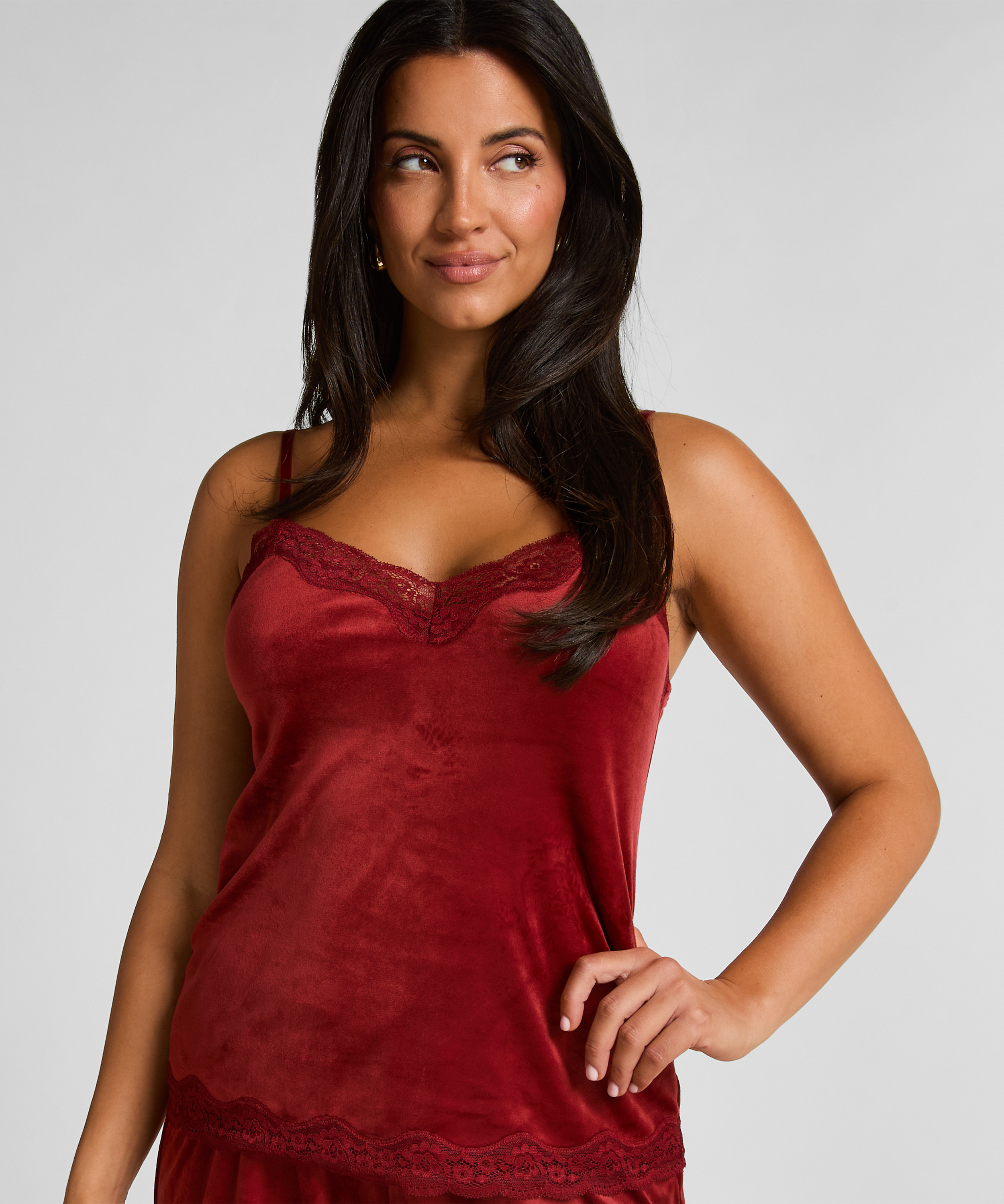 Velours Lace Cami Top, Red, main