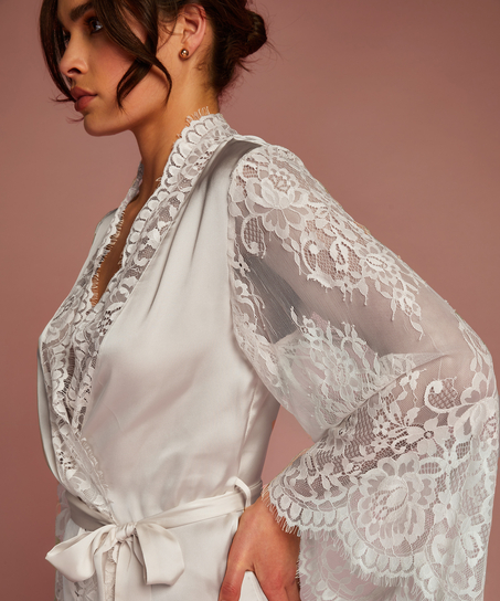 All-Over Lace Kimono, White