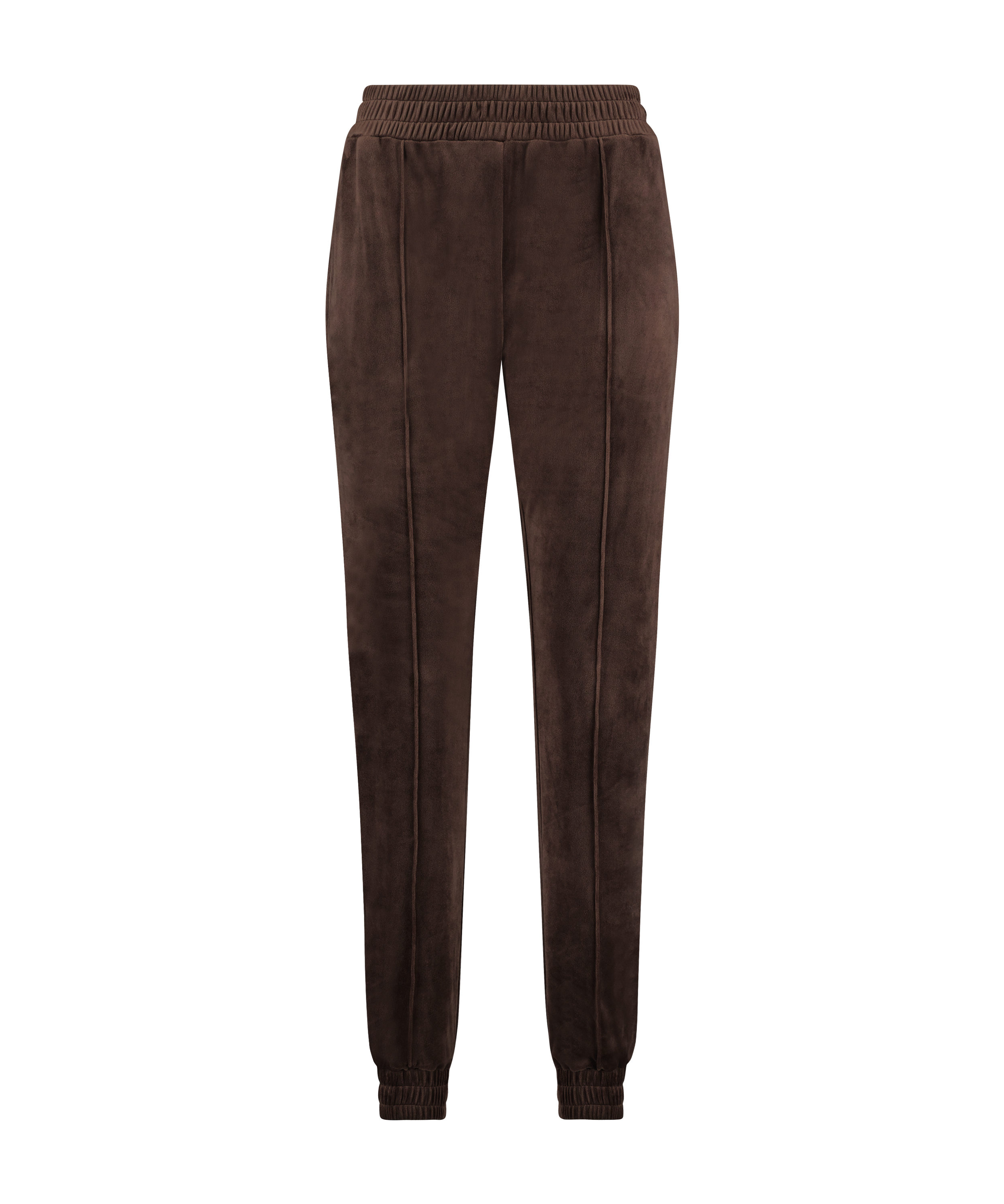 Velour Jogging Pants Pin-tucked, Brown, main