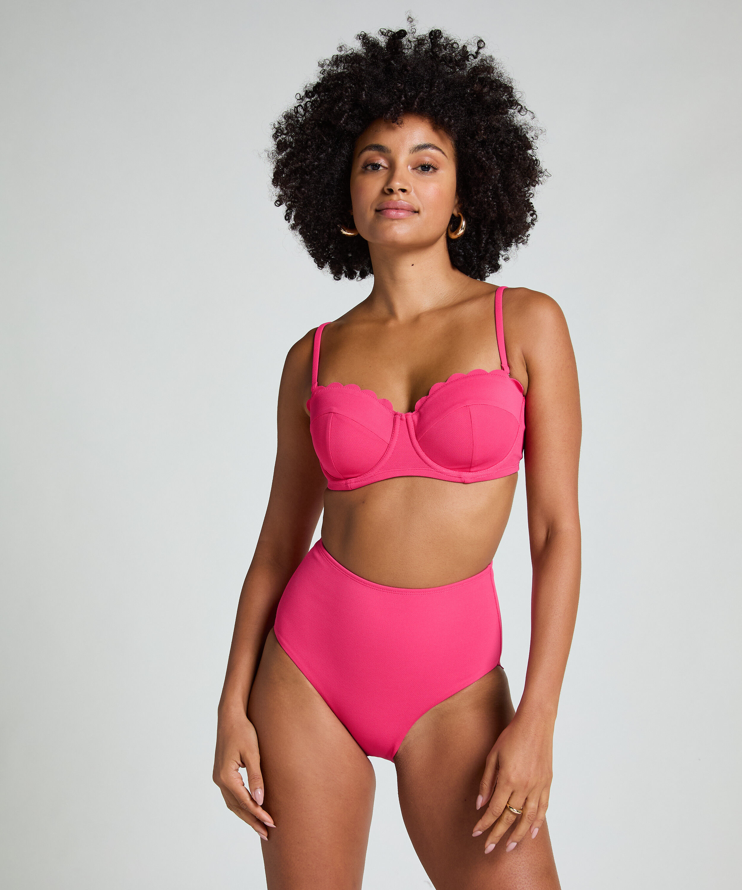 Scallop High Waist Rio Bikini Bottom, Pink Scallop High Waist Rio Bikini Bottom, Pink