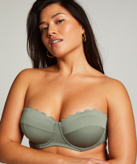 Scallop Padded Strapless Underwired Bikini Top Cup E +, Green