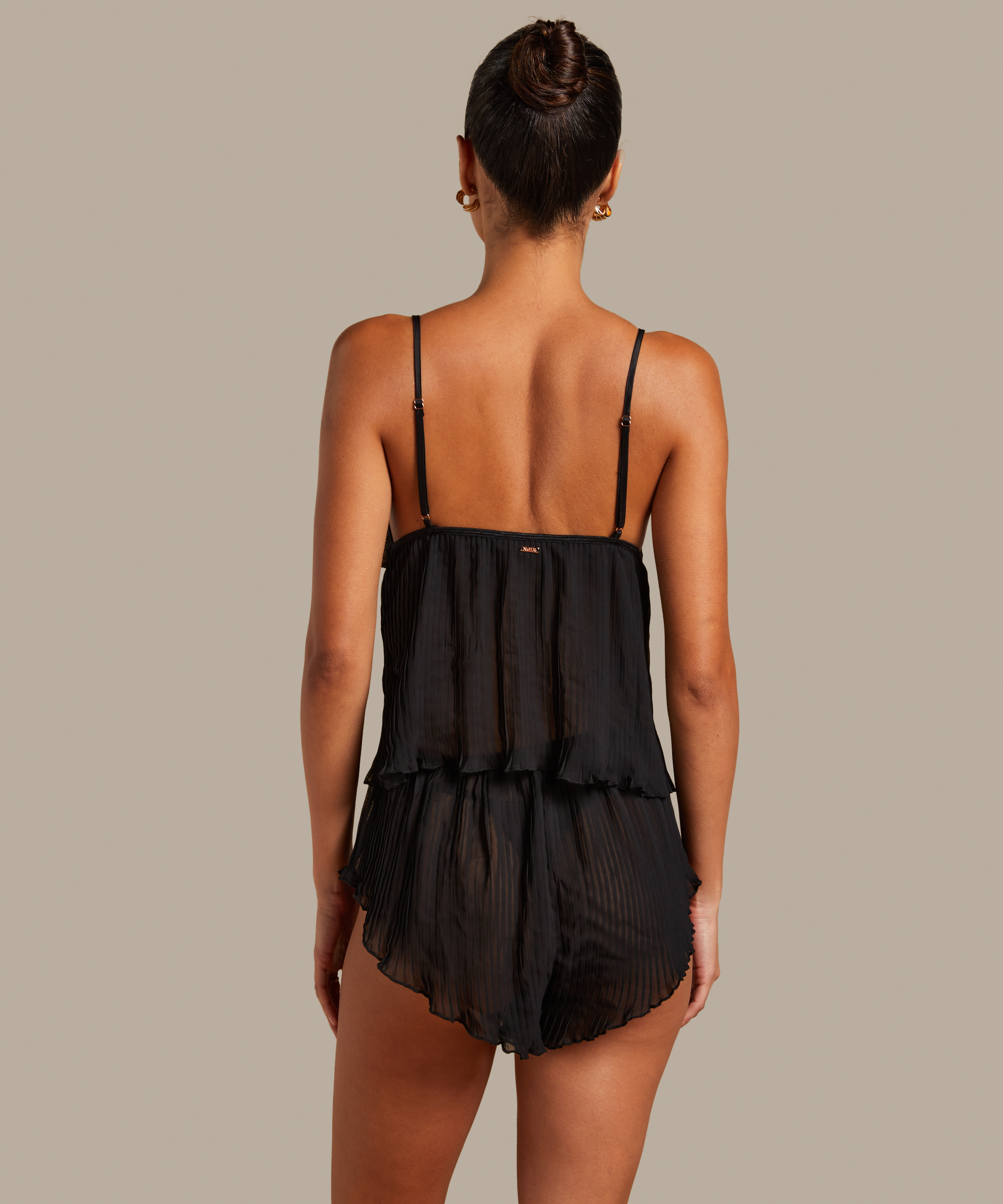 Chiffon Plisse Cami Set, Black, main