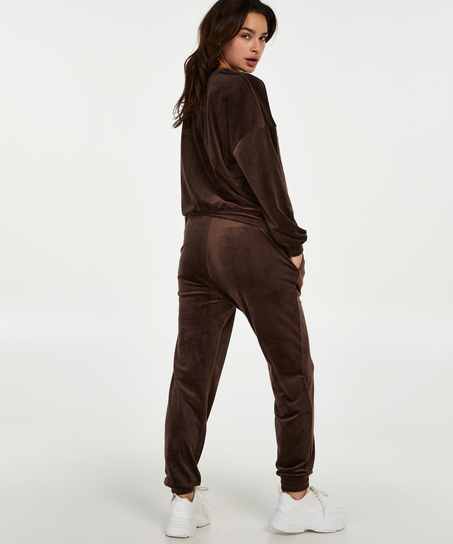 Velour Jogging Pants Pin-tucked, Brown