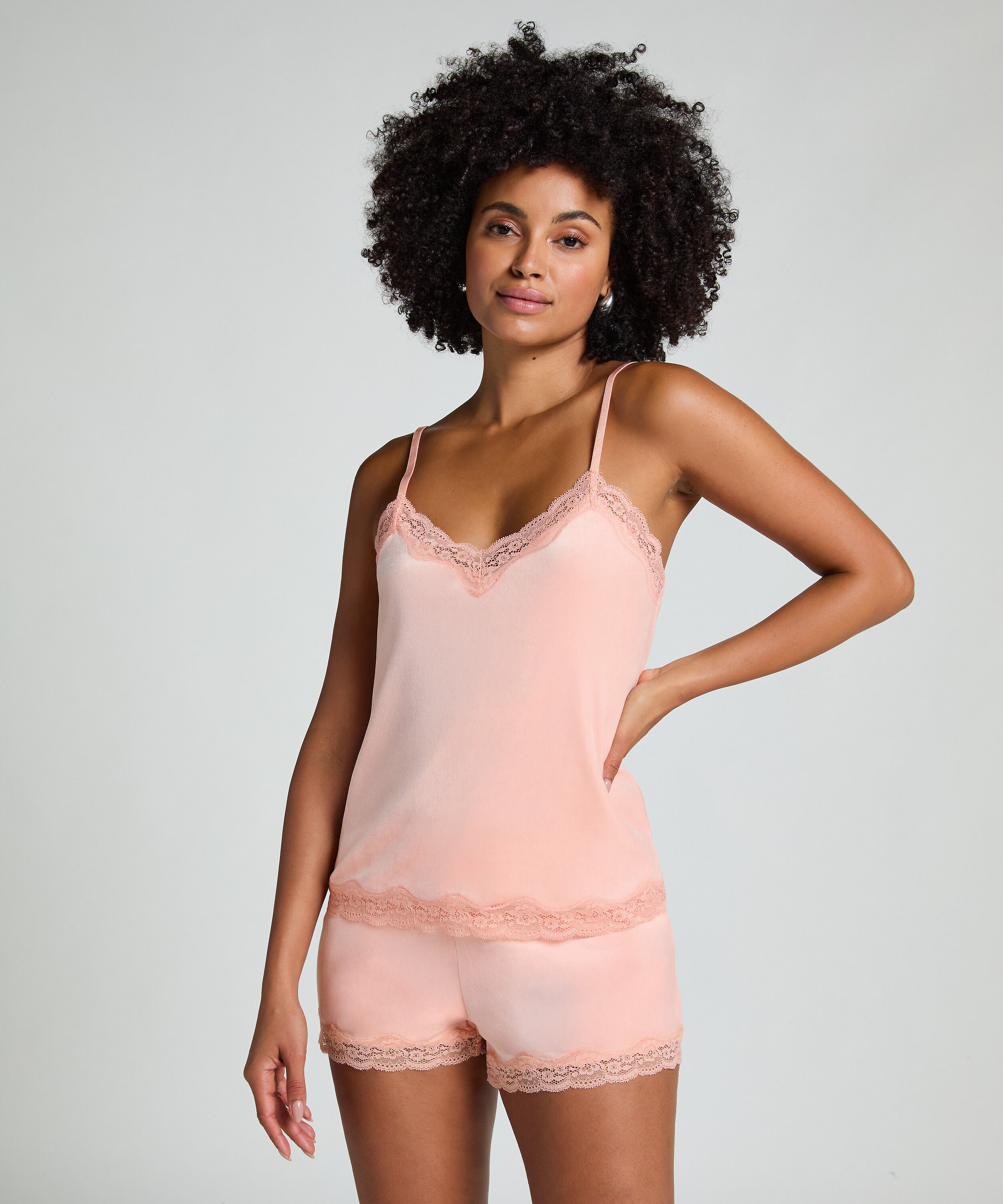 Velours Lace Cami Top, Pink