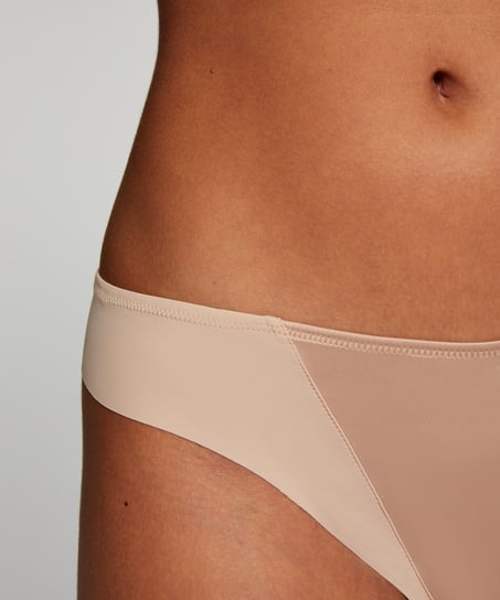 Satin fleece thong, Beige