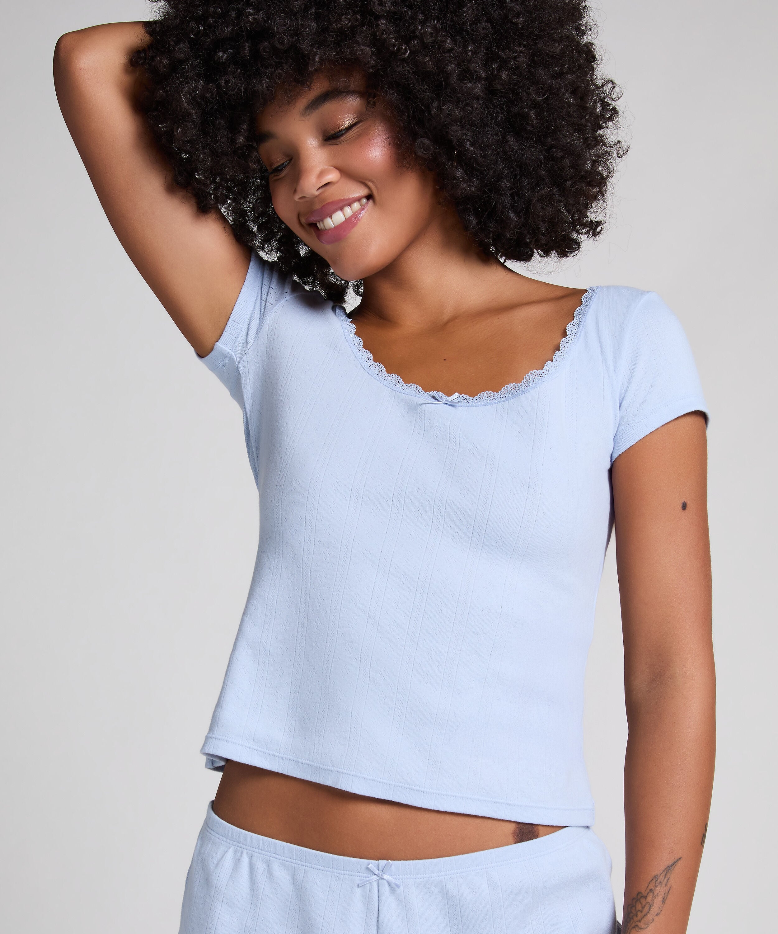 Pointelle Top, Blue Pointelle Top, Blue