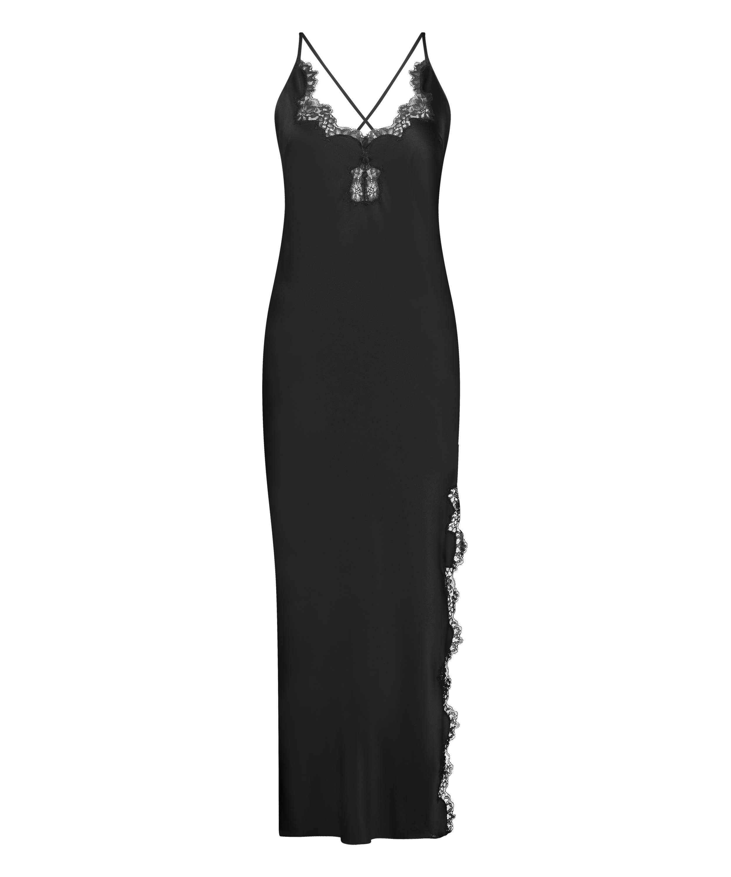 Satin Slip Dress, Black, main
