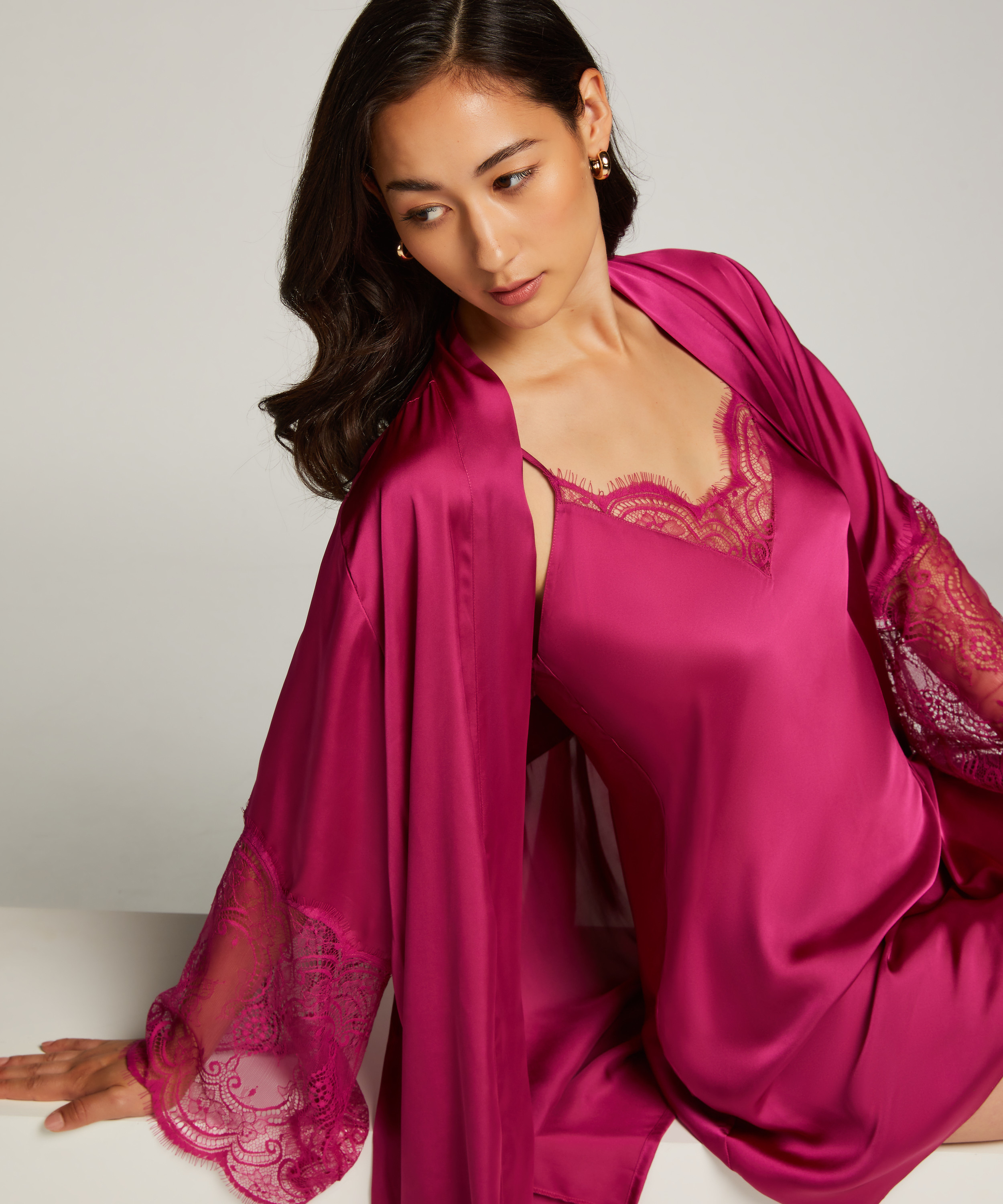 Satin Slip Dress, Pink, main