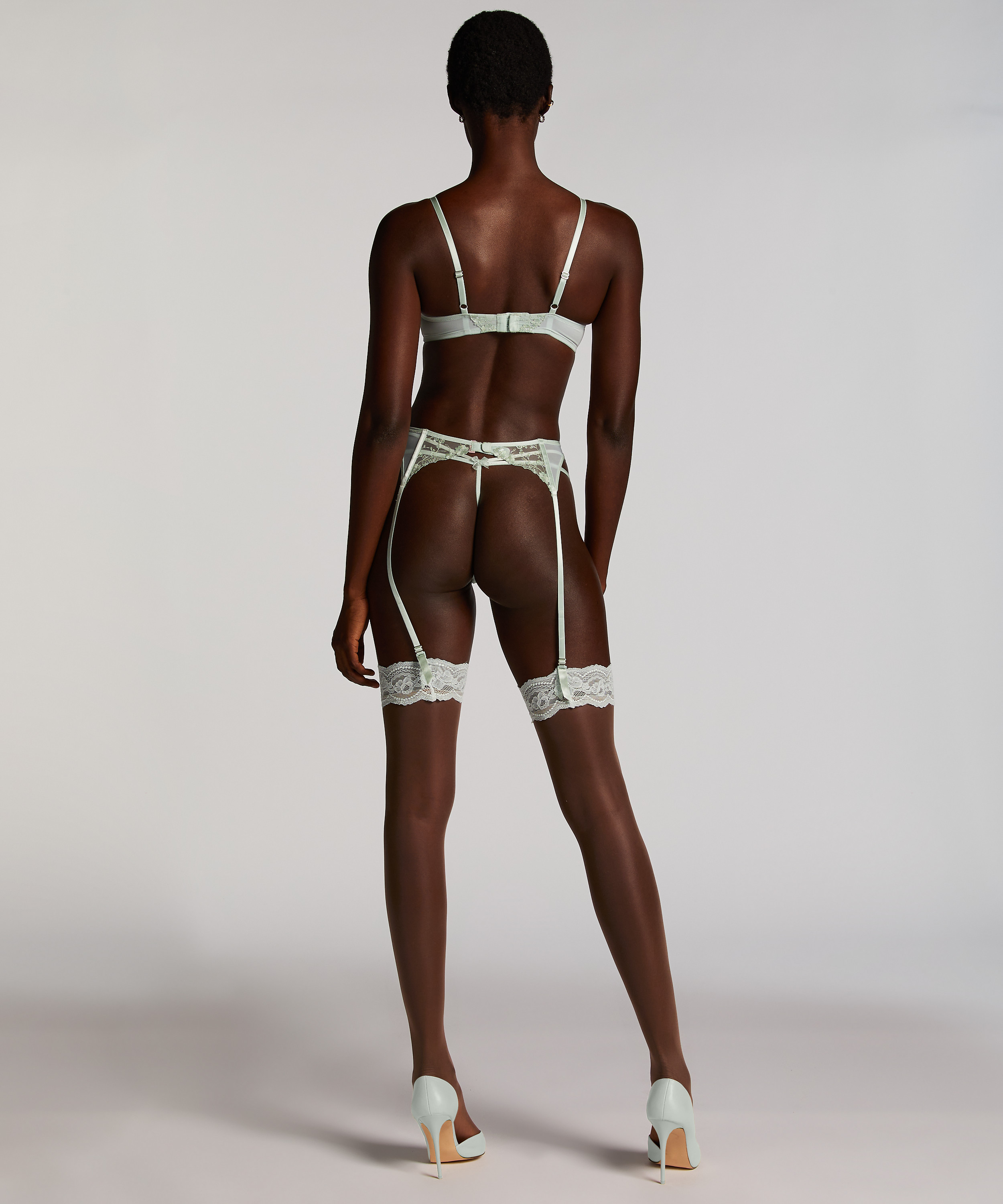 Stocking 15 Denier Fancy Lace Top, Green, main