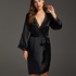 Silk lace trim kimono, Black