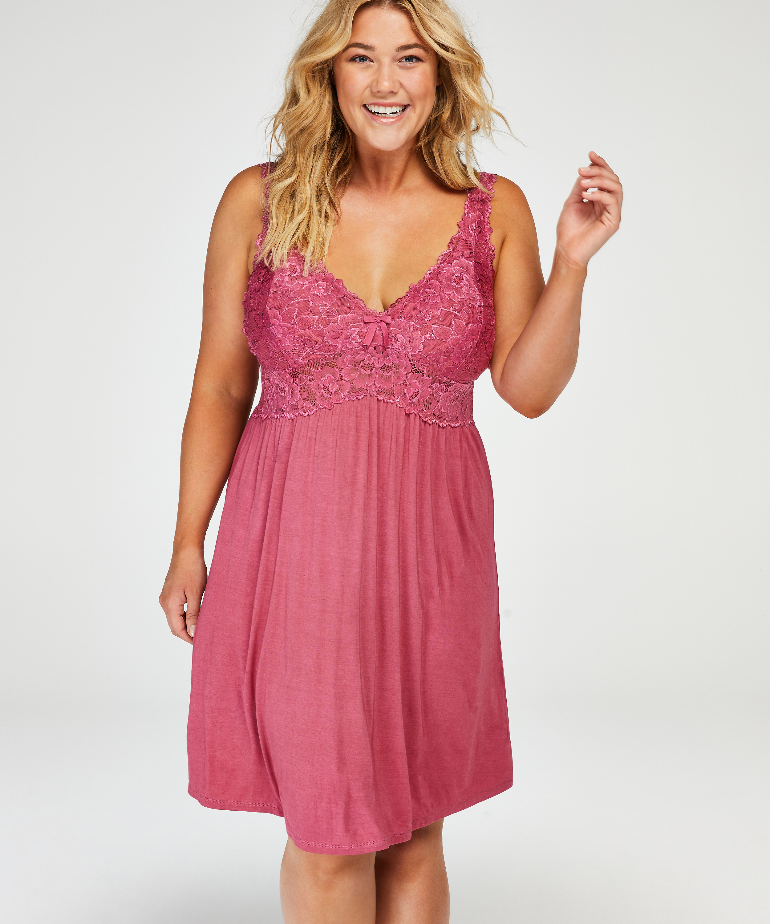 Modal Lace Slip Dress, Pink, main