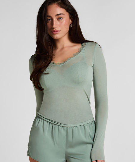 super soft Lace V-Neck shirt with Cashmere, Green