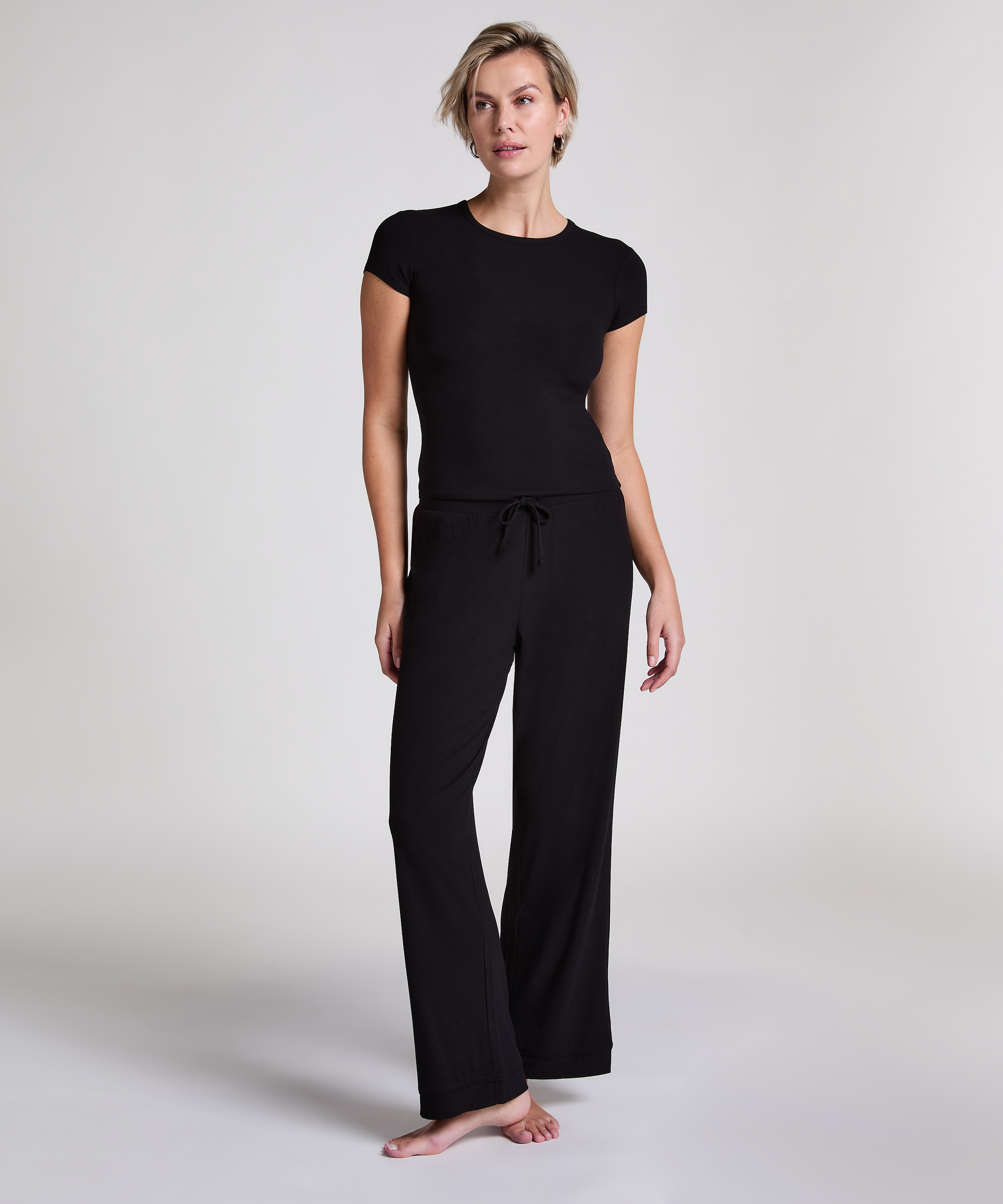 Pyjama Top Rib Essential, Black, main