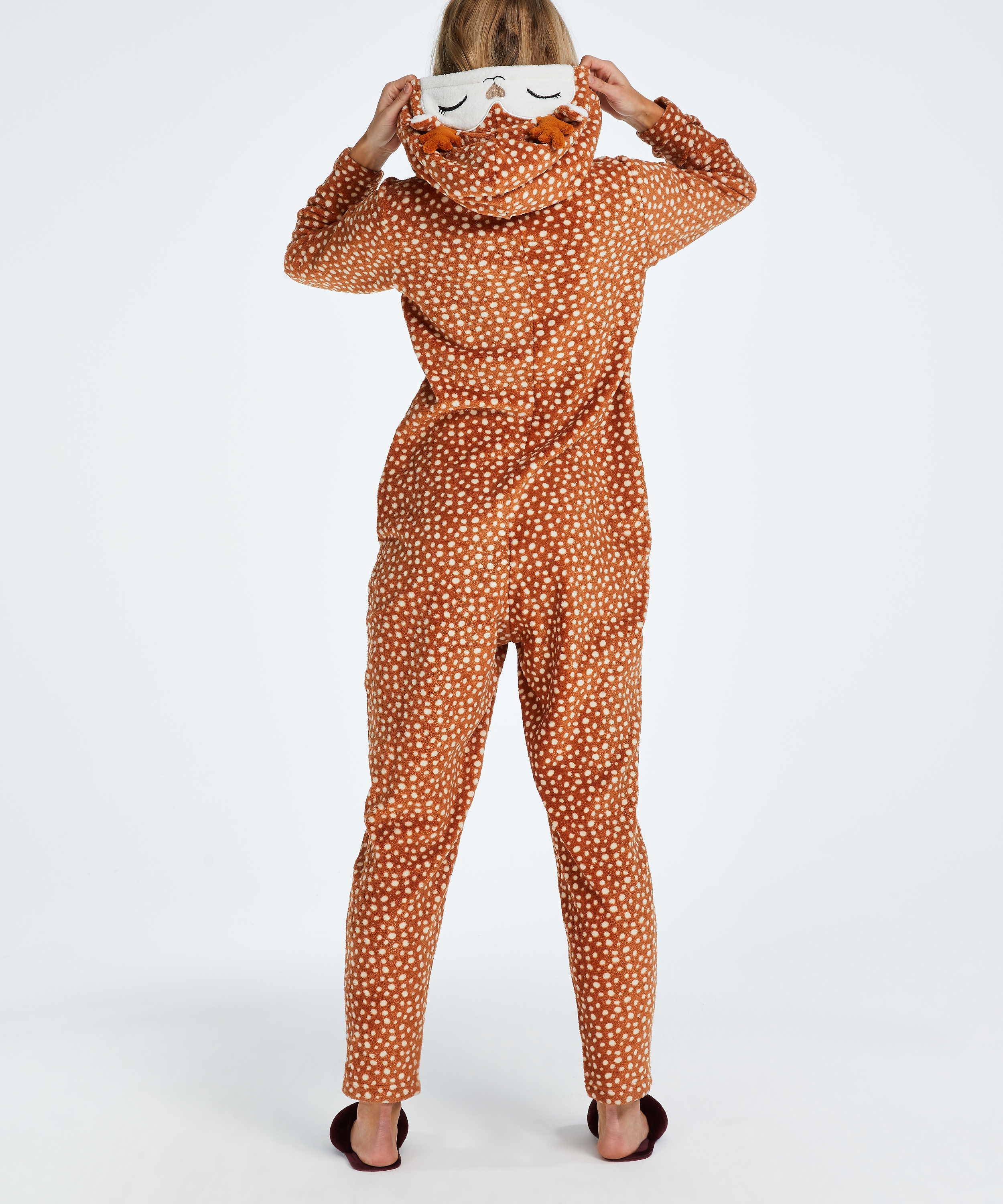 Reindeer Fleece Onesie, Brown, main