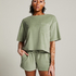 Short-sleeve velours top, Green