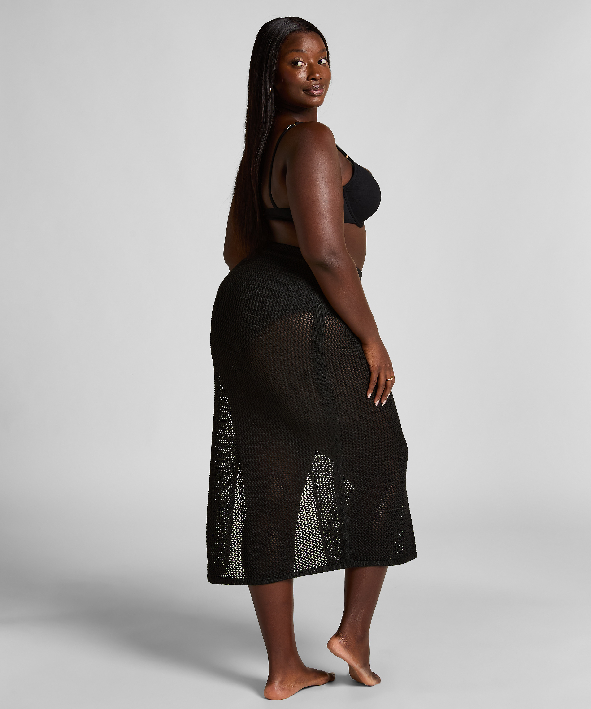 Crochet Midi Skirt, Black, main