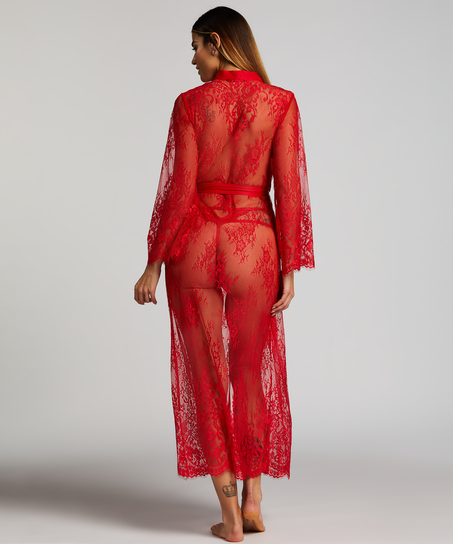 Long Allover Lace Kimono, Red