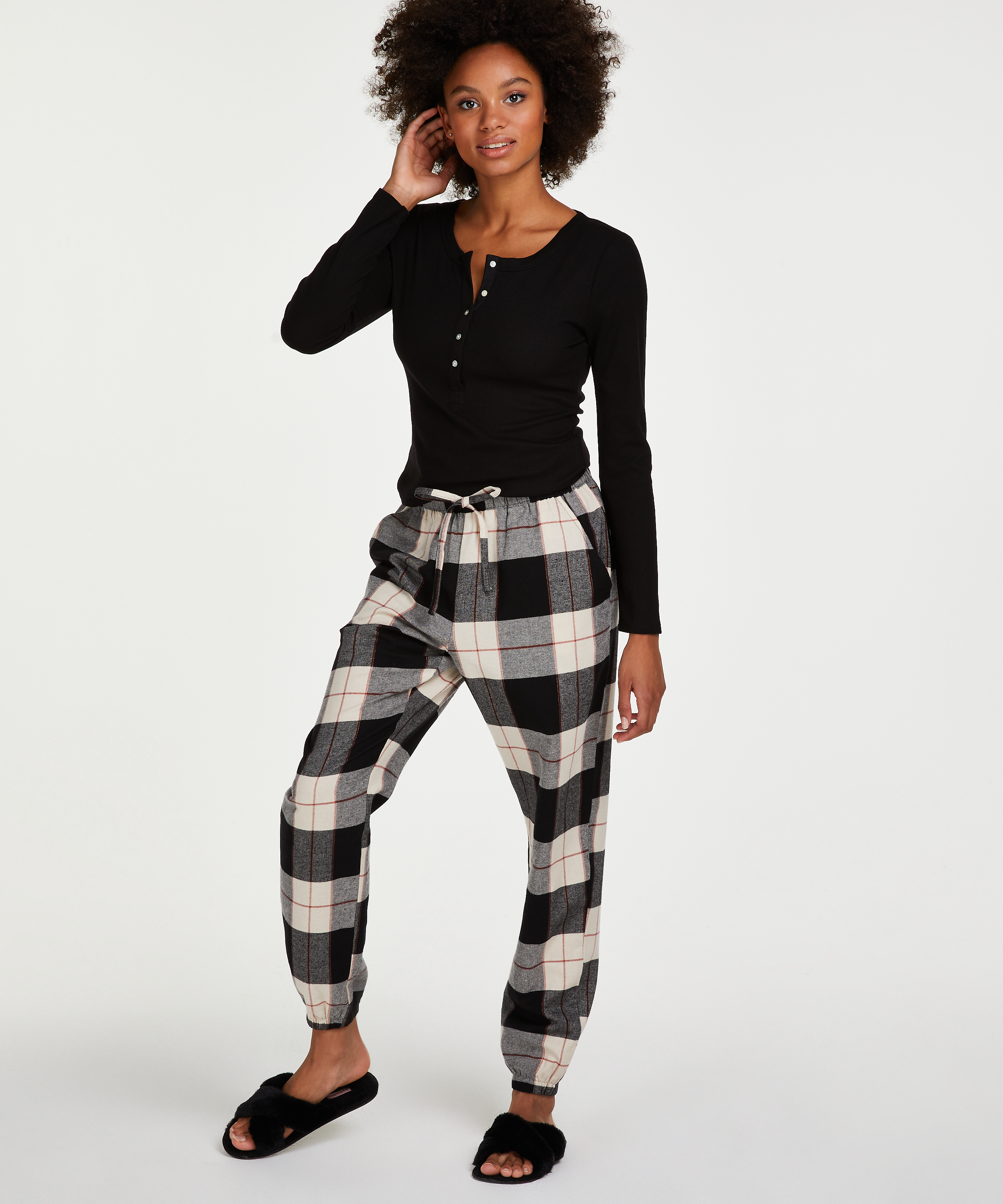 Twill Check pyjama bottoms, Black, main