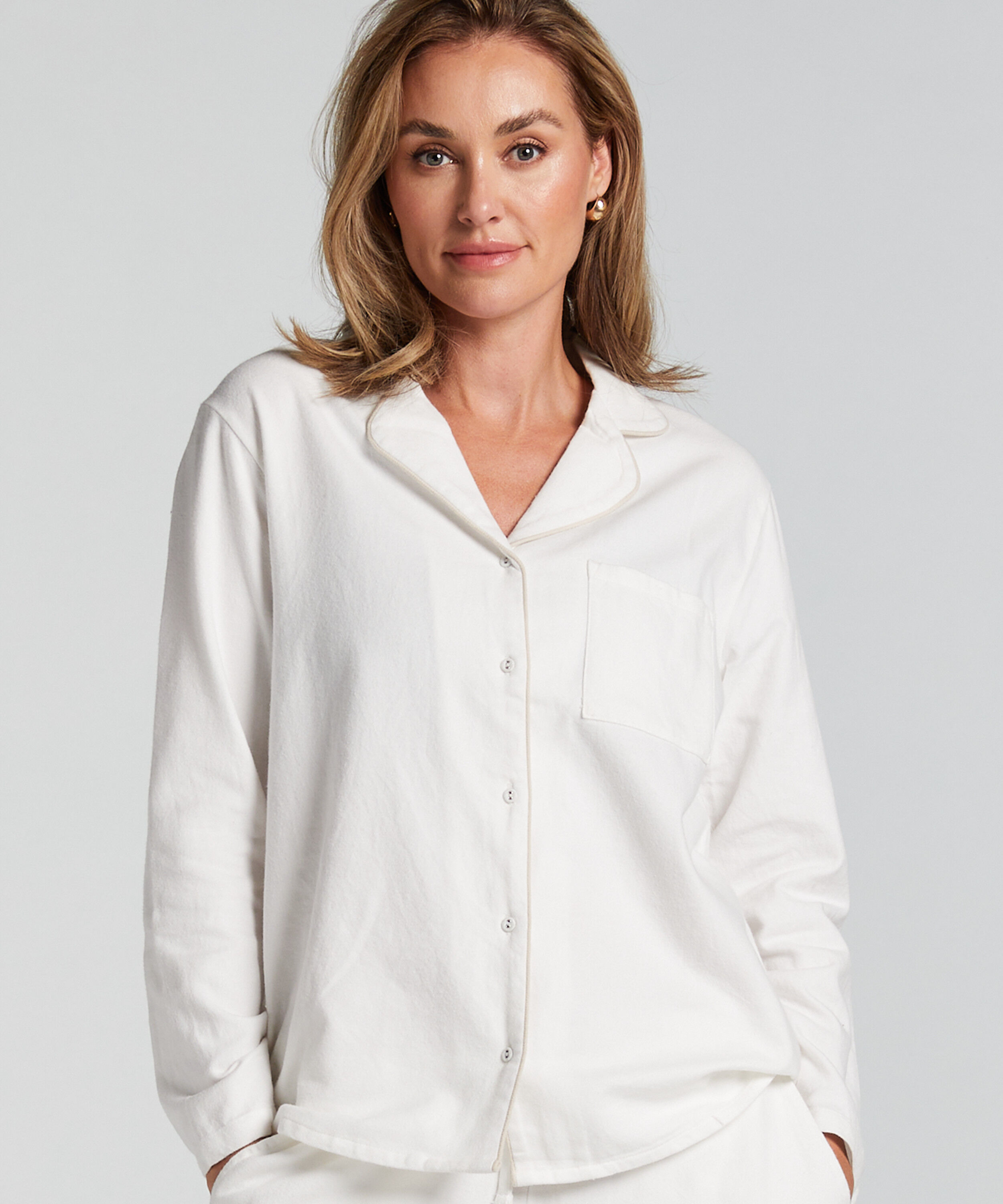 Essentials Flannel Pyjama Top, White