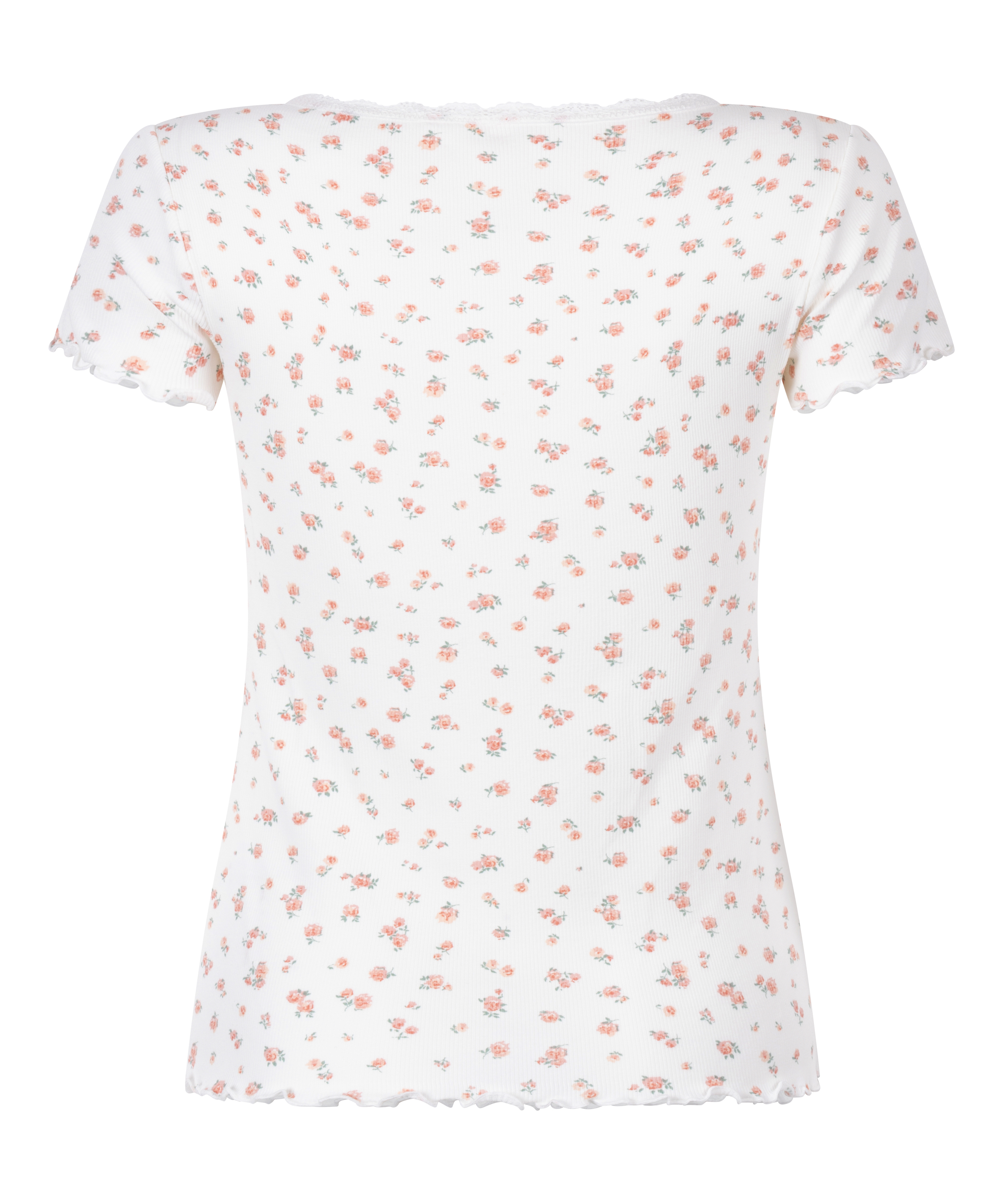 Ribbed Lace Short-sleeved Top, White, main