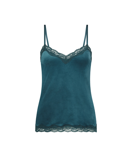 Velours Lace Cami Top, Blue