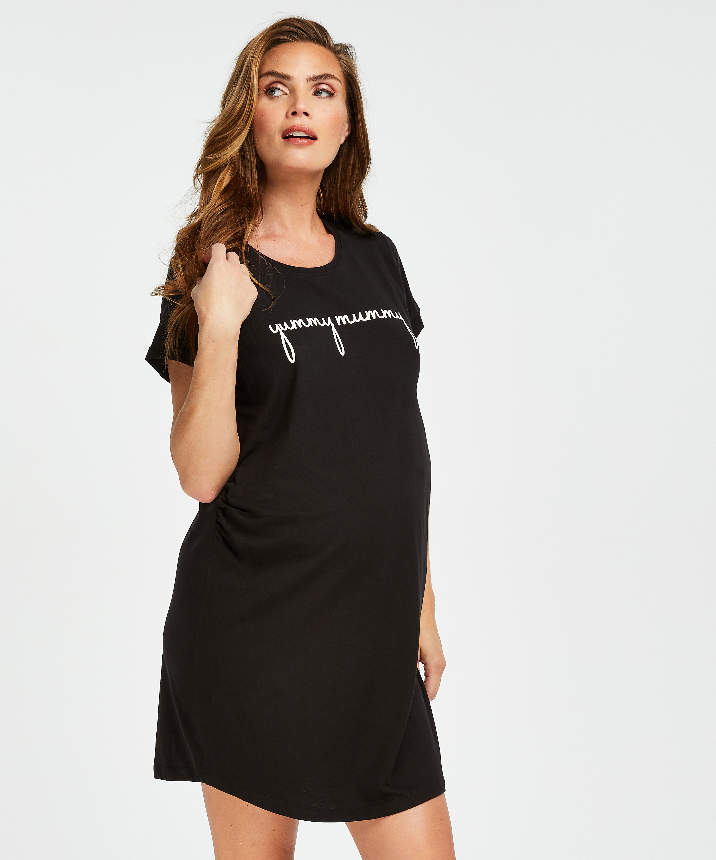 Short-Sleeved Maternity Nightshirt, Black, main