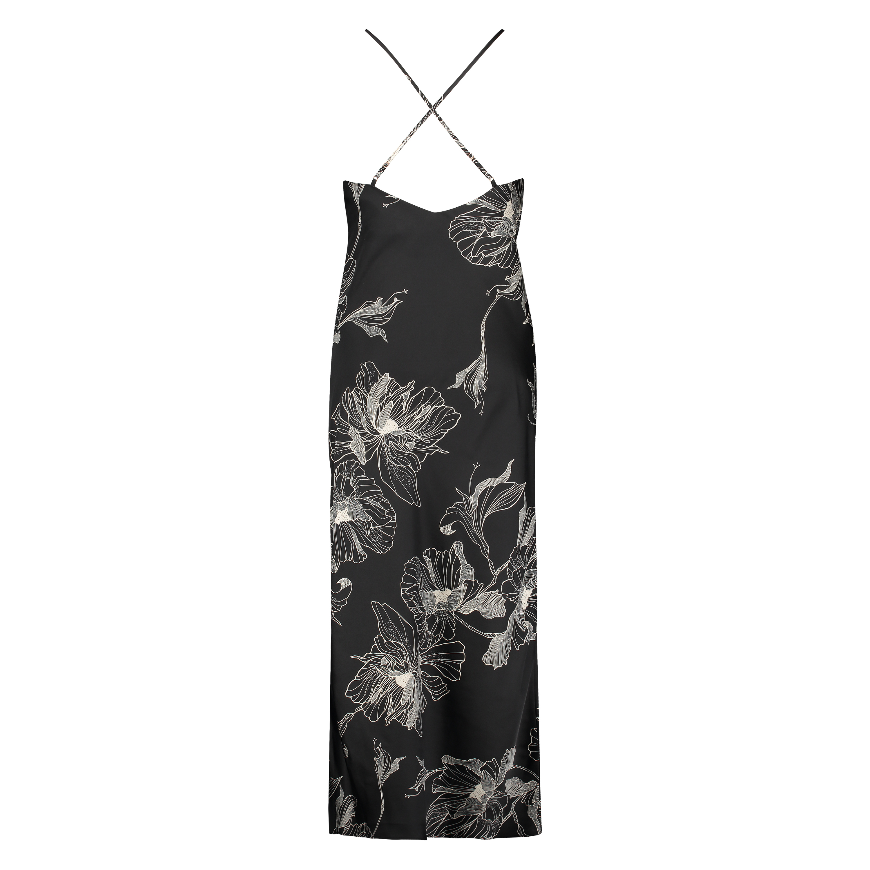 Lotus Satin Slip Dress, Black, main