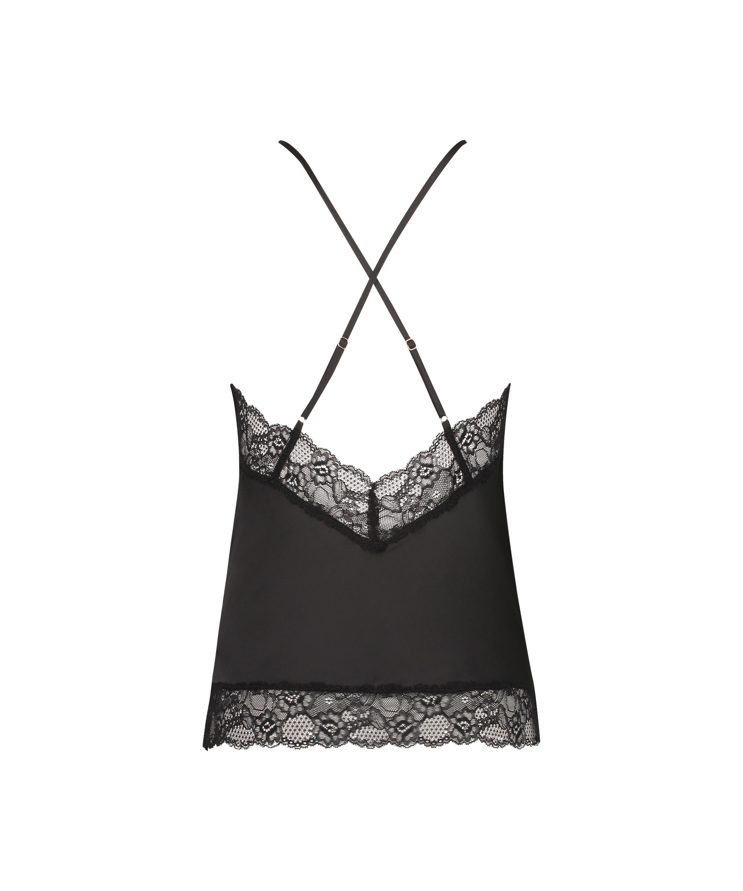 Satin Lace cami top, Black, main