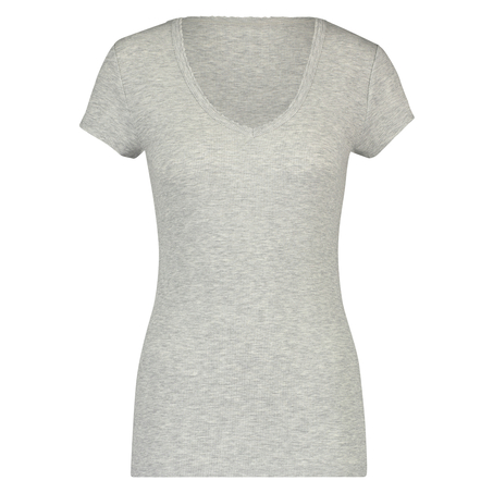 Short sleeve rib pyjama top., Grey