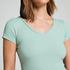 Ribbed Jersey Short-Sleeved Pyjama Top, Green