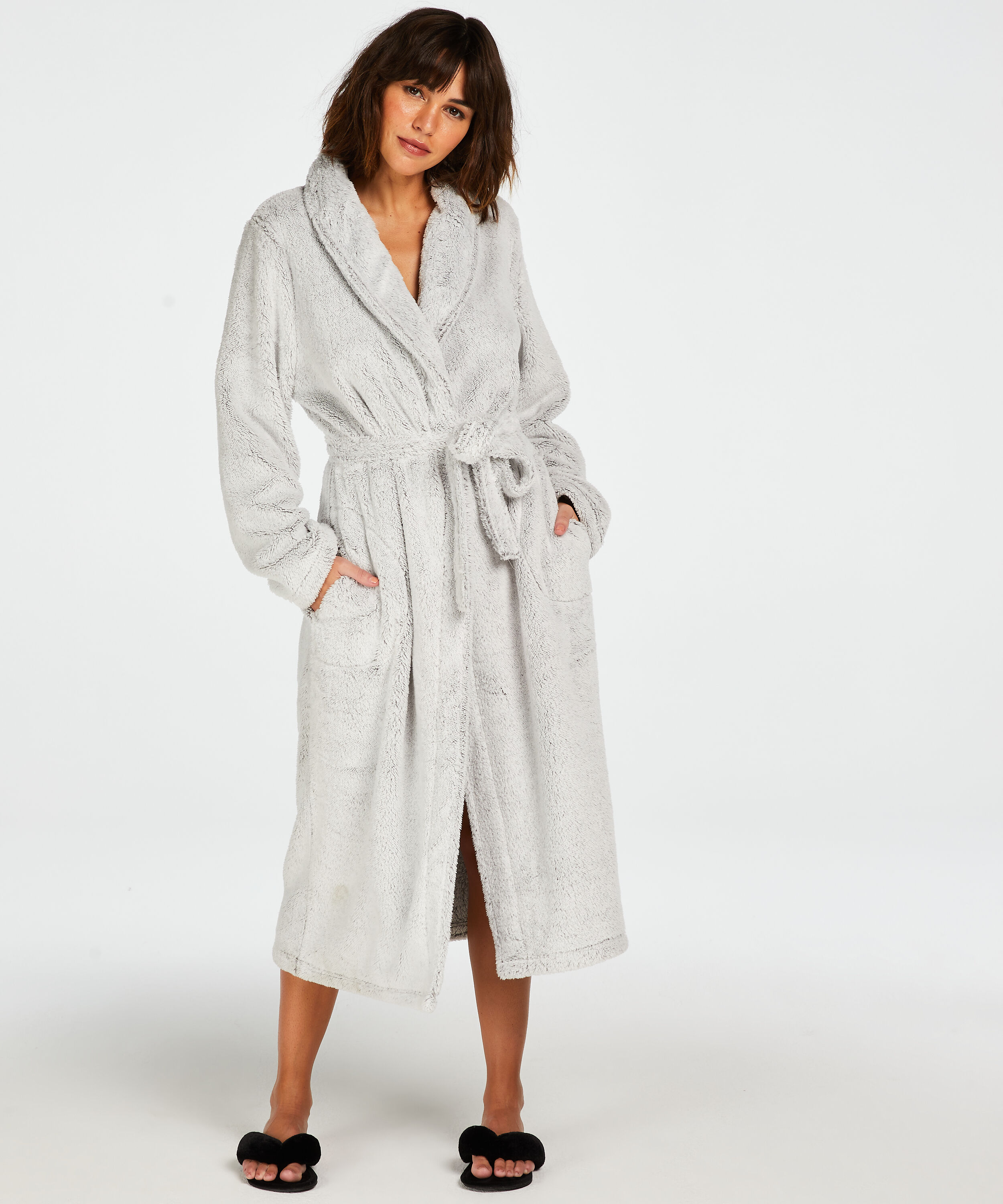 Fleece Bathrobe, Grey