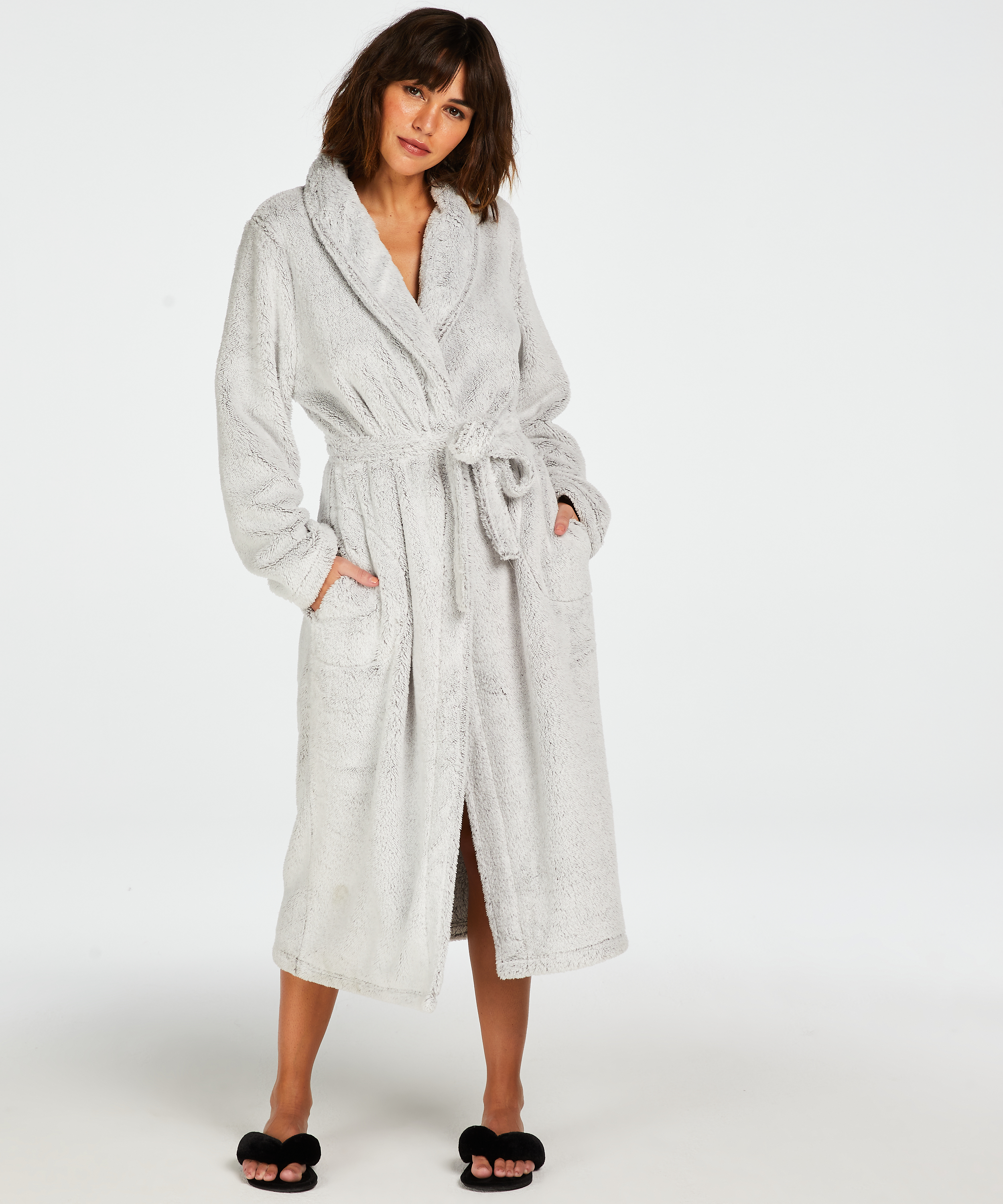 Fleece Bathrobe, Grey, main
