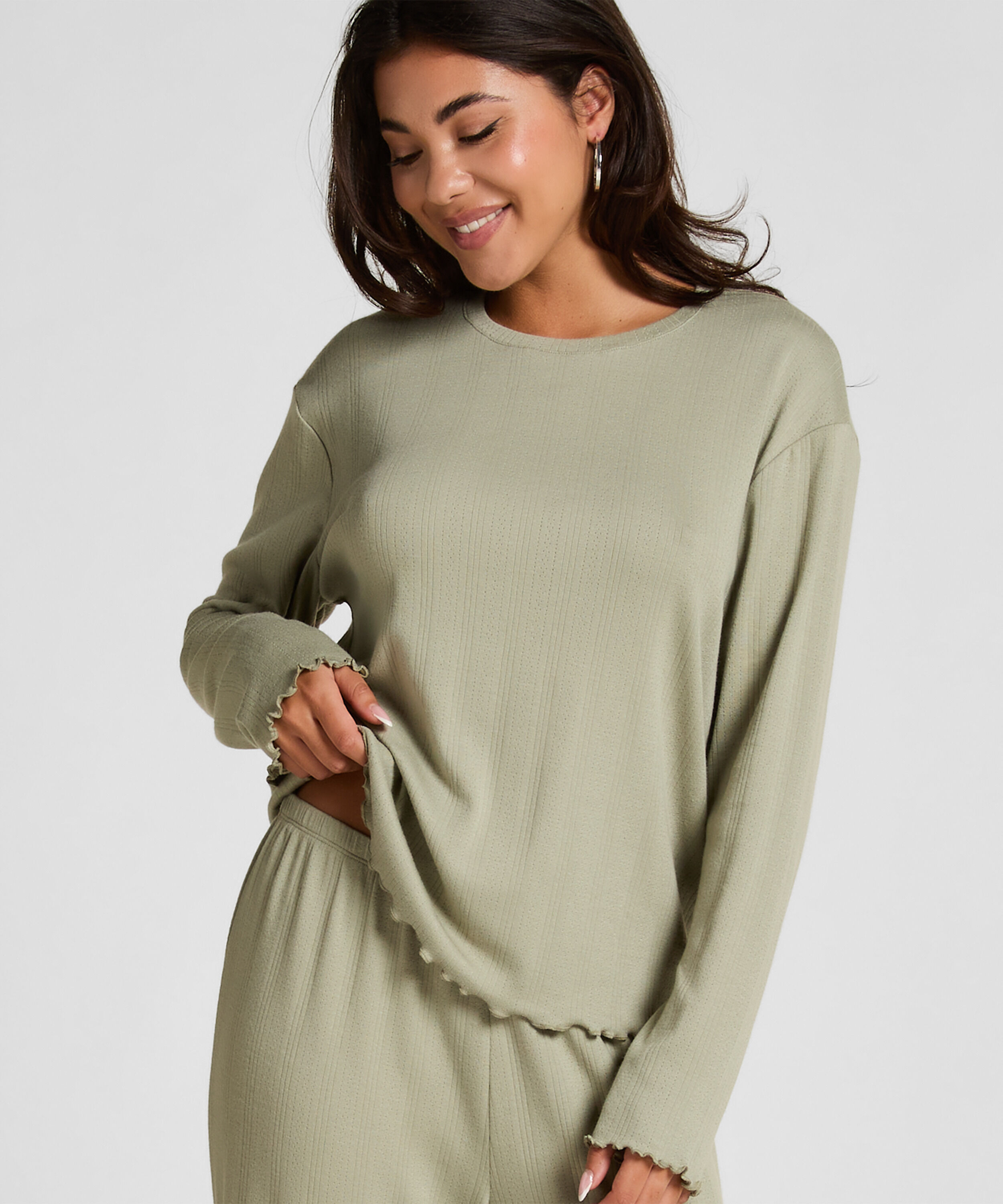 Pyjama Top Loose Pointelle, Green Pyjama Top Loose Pointelle, Green