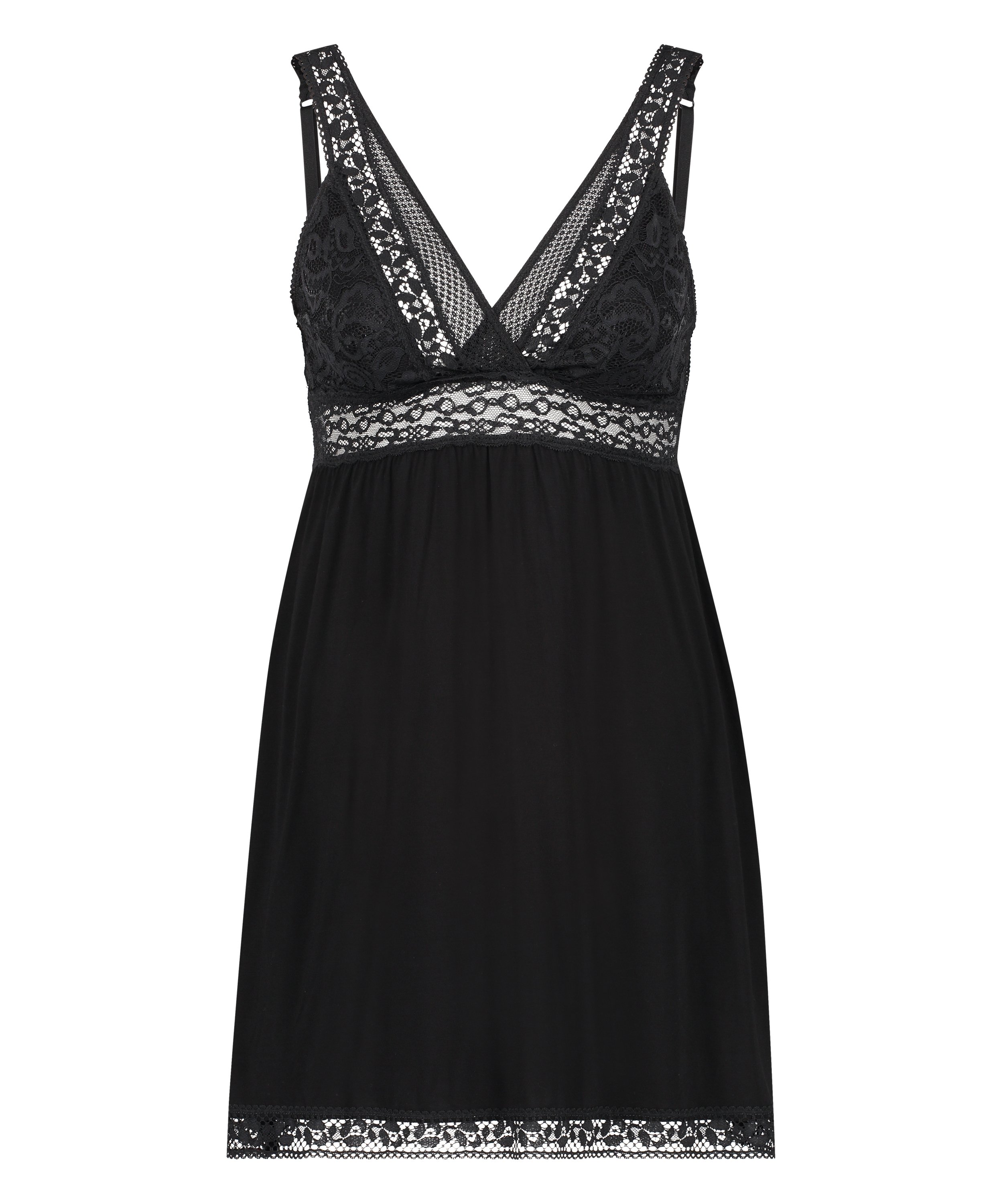 Grafic jersey lace slip dress, Black, main