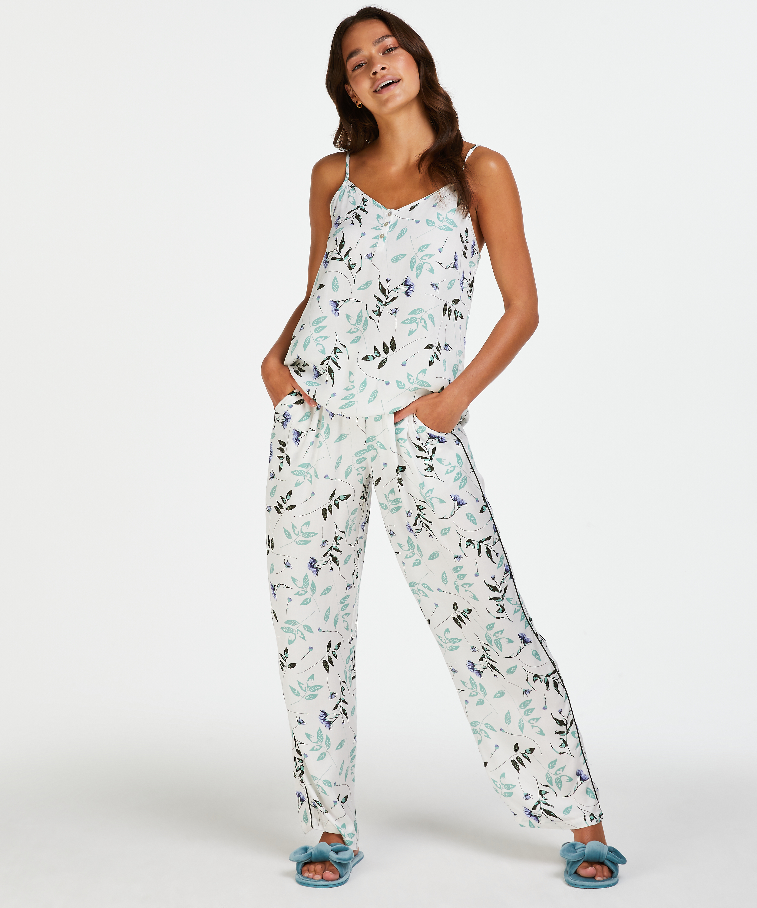 Pressed leaves cami, White, main