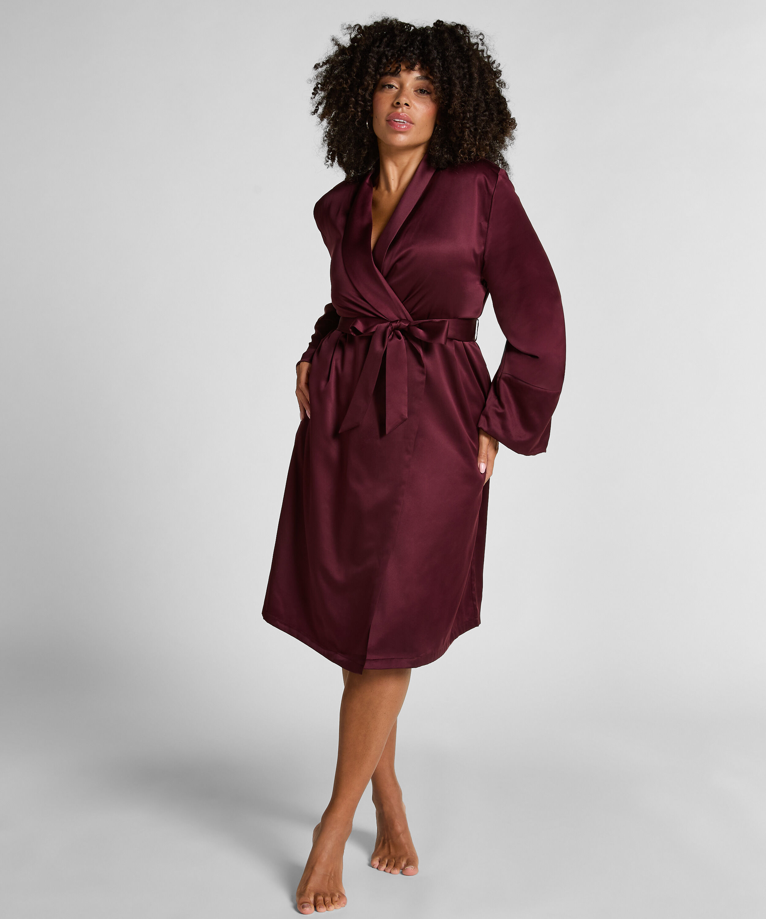 Satin Fleece Bathrobe, Purple