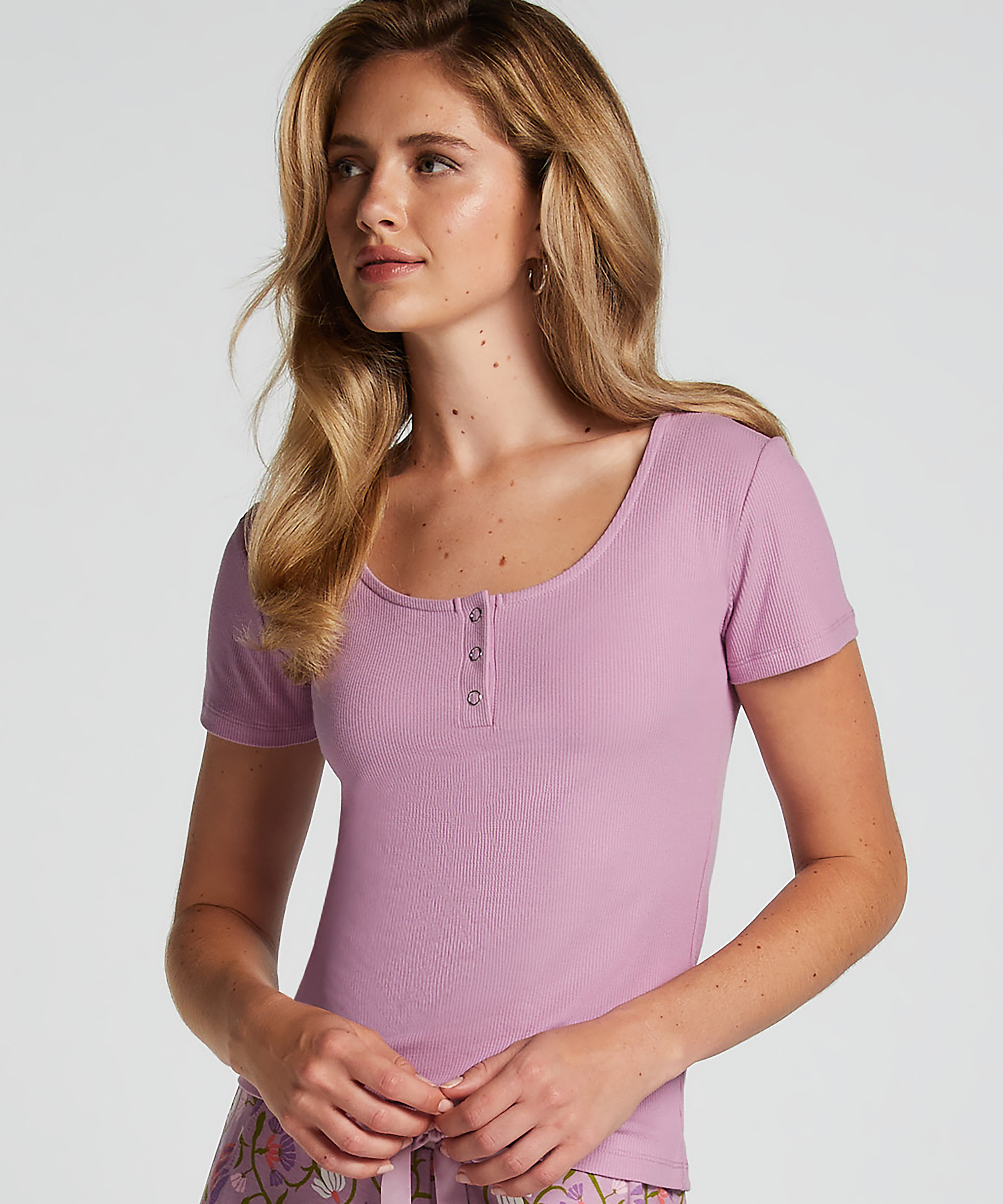 Henley Short Sleeved Pyjama Top, Purple, main