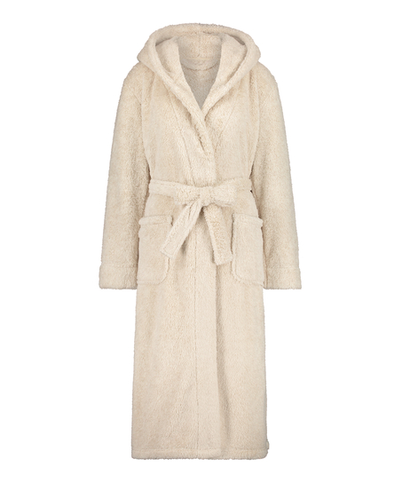 Long Fleece Bathrobe, Beige