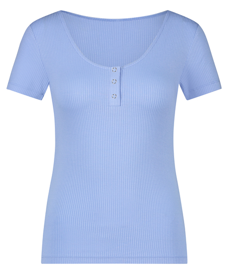 Henley Short Sleeved Pyjama Top, Blue