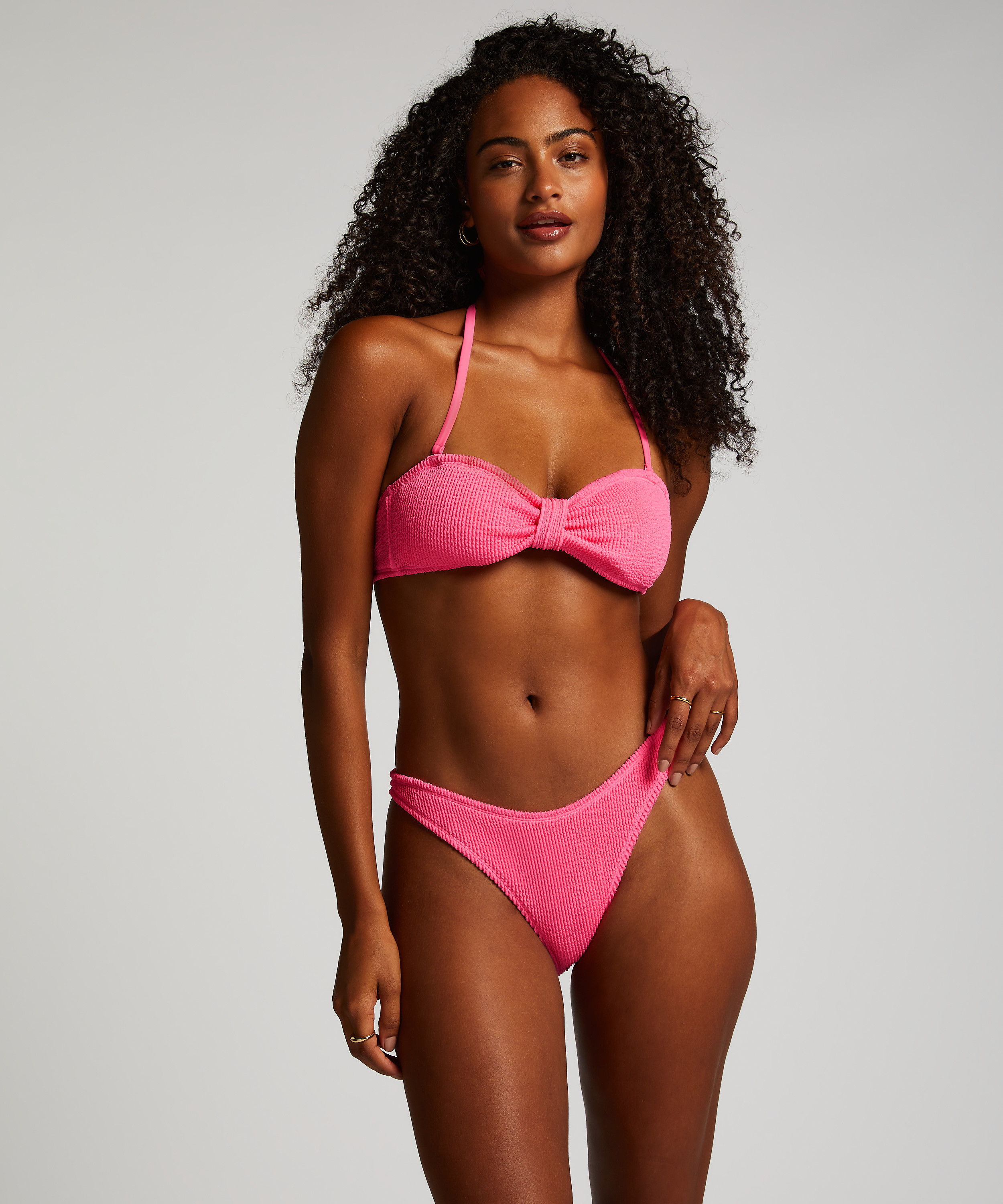 Crinkle Bandeau Bikini Top, Pink, main