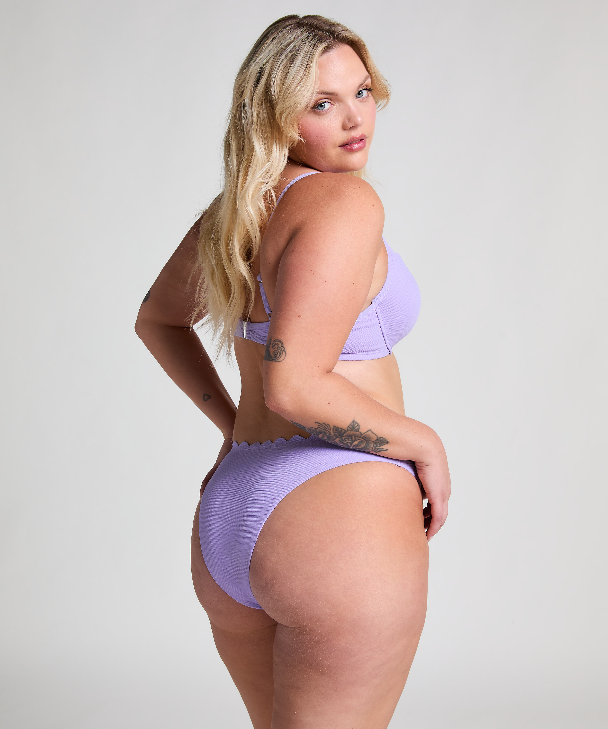 Scallop High-Leg Bikini Bottoms, Purple, main