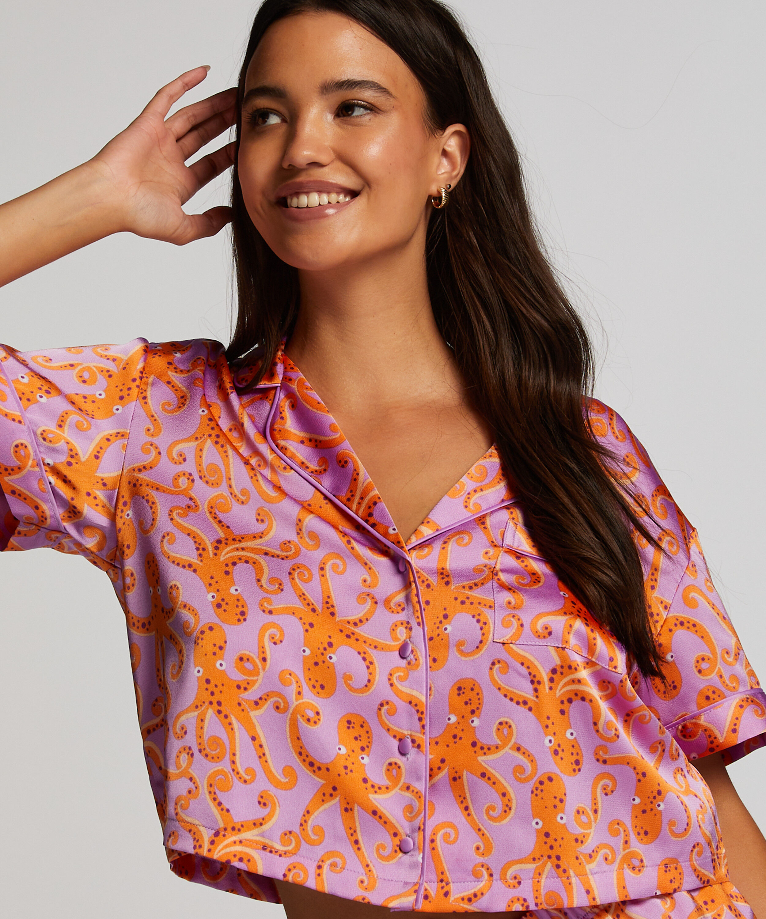 Satin Short-Sleeved Jacket, Purple