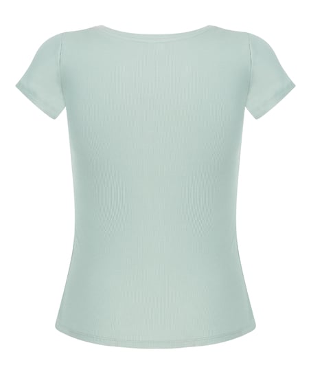 Ribbed Jersey Short-Sleeved Pyjama Top, Green