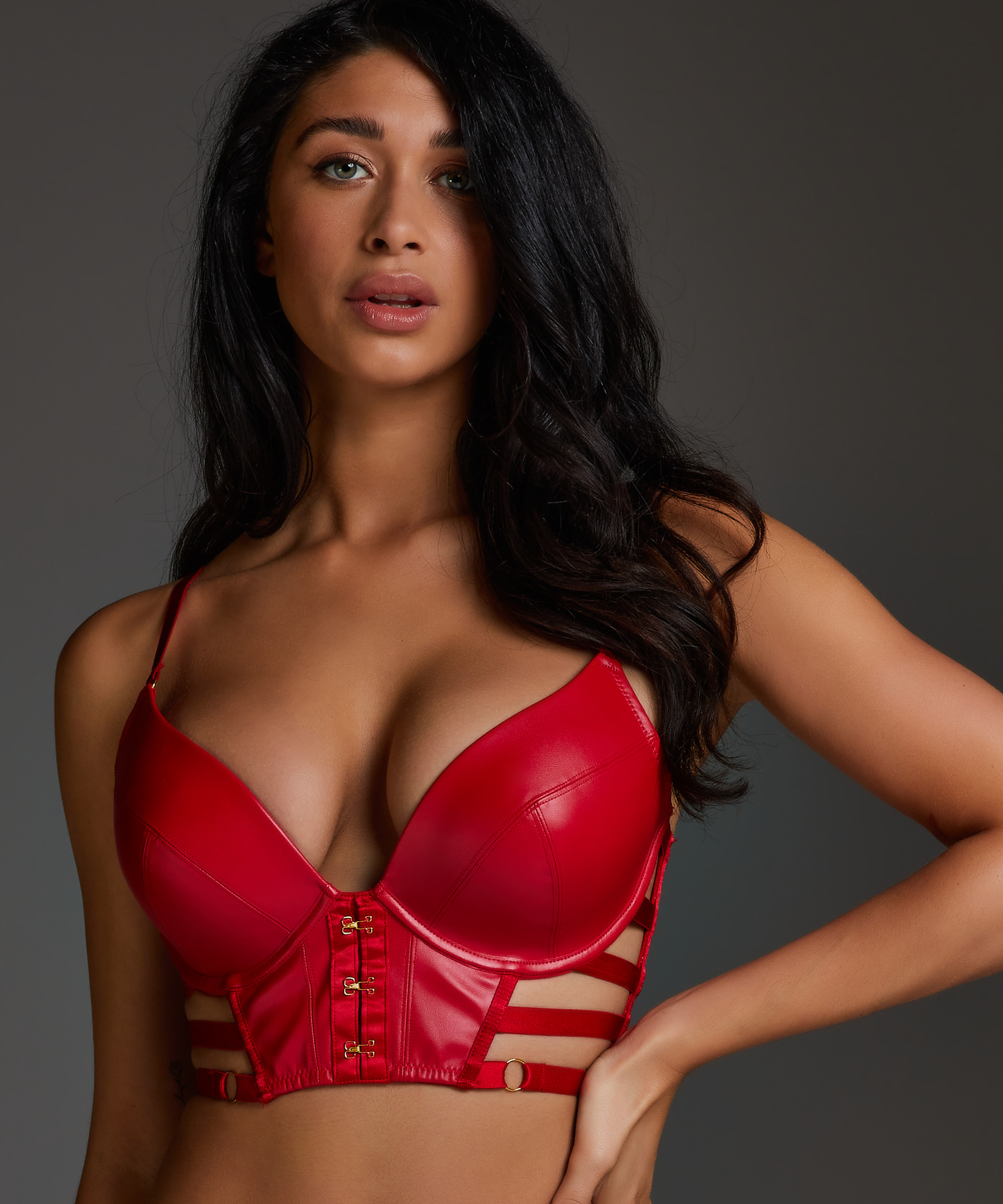 Vicky padded underwired push-up bra, Red, main