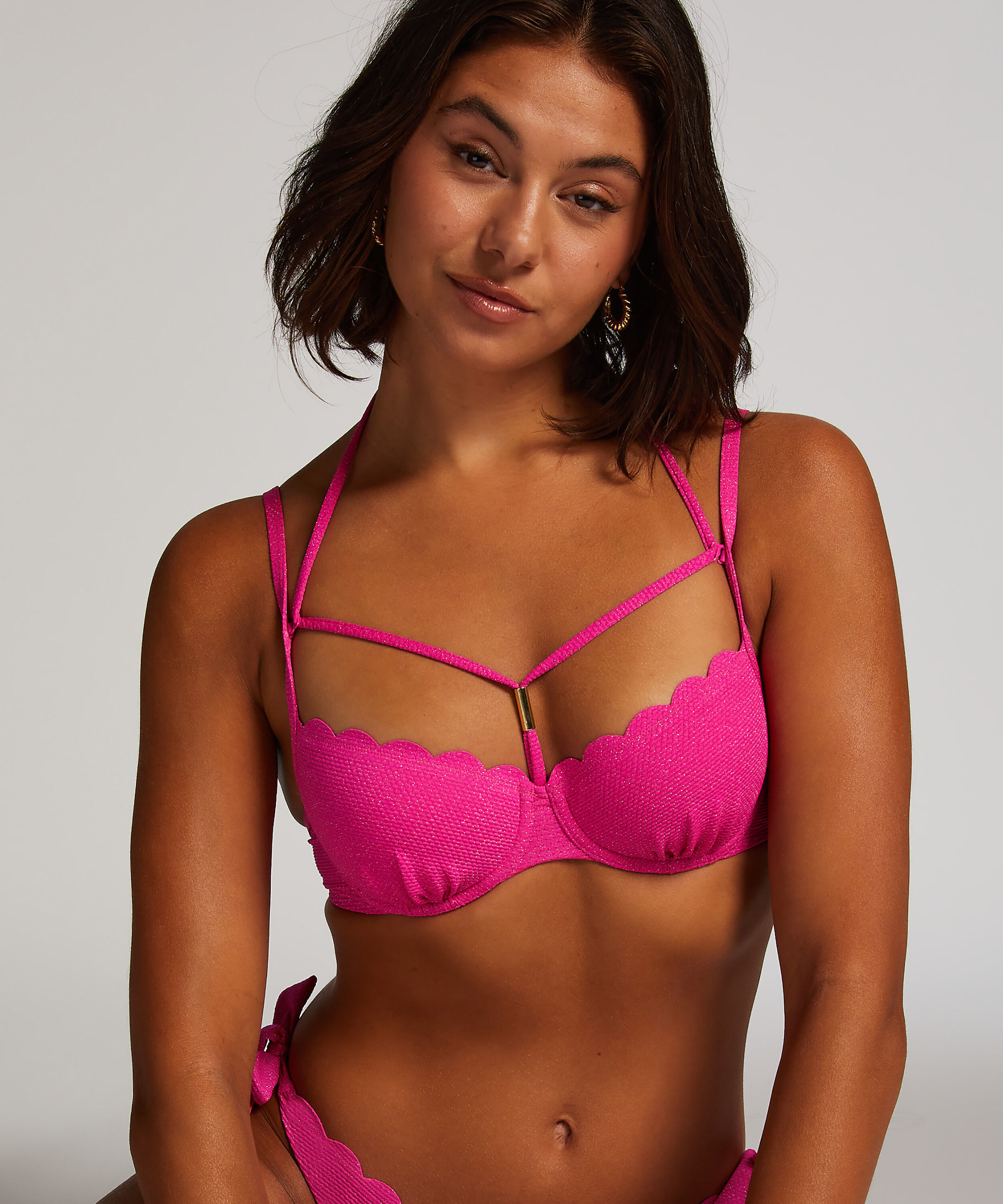 Scallop Lurex Bikini Top, Pink Scallop Lurex Bikini Top, Pink
