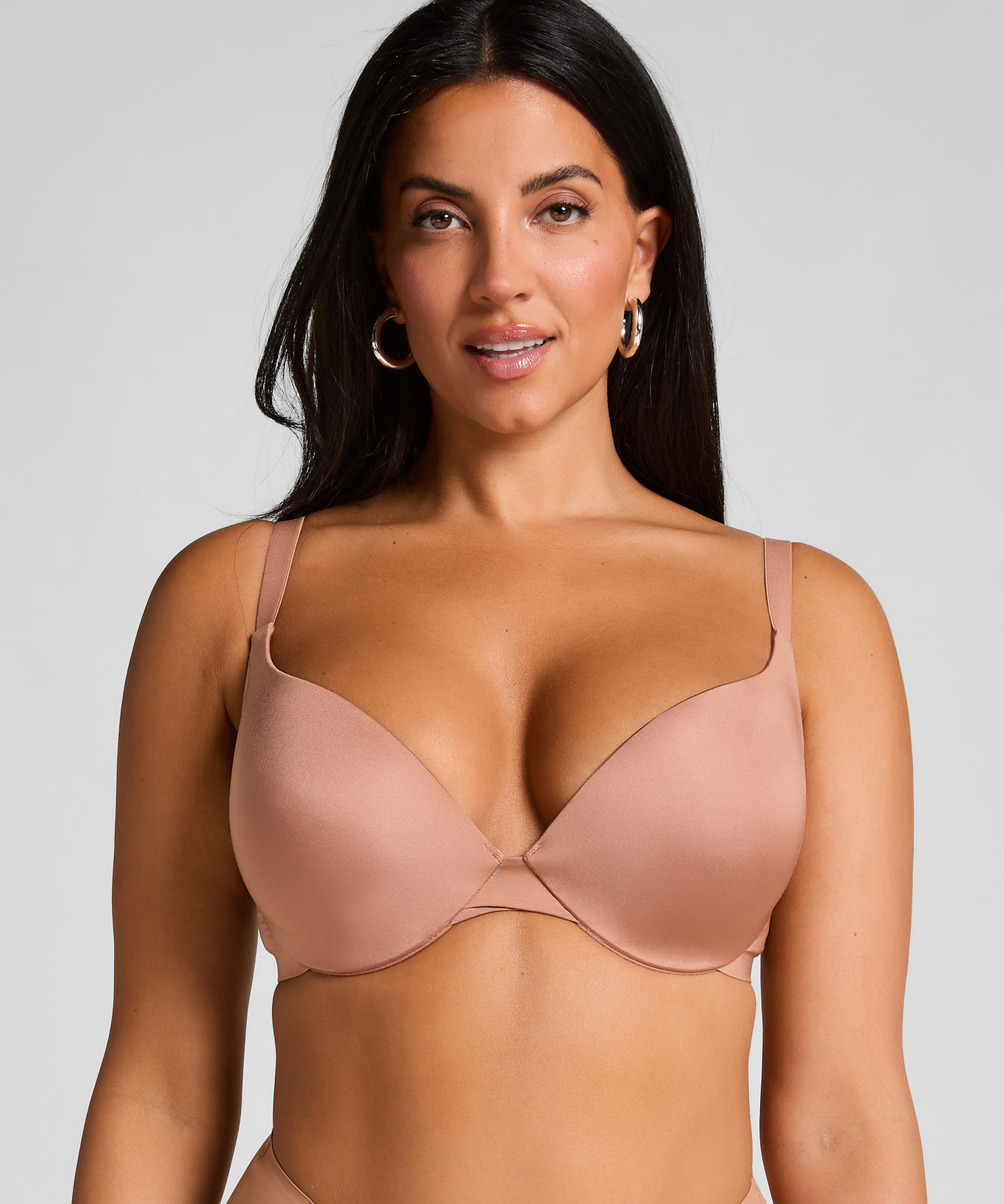 Smooth Padded Underwired Push-Up Bra, Brown, main